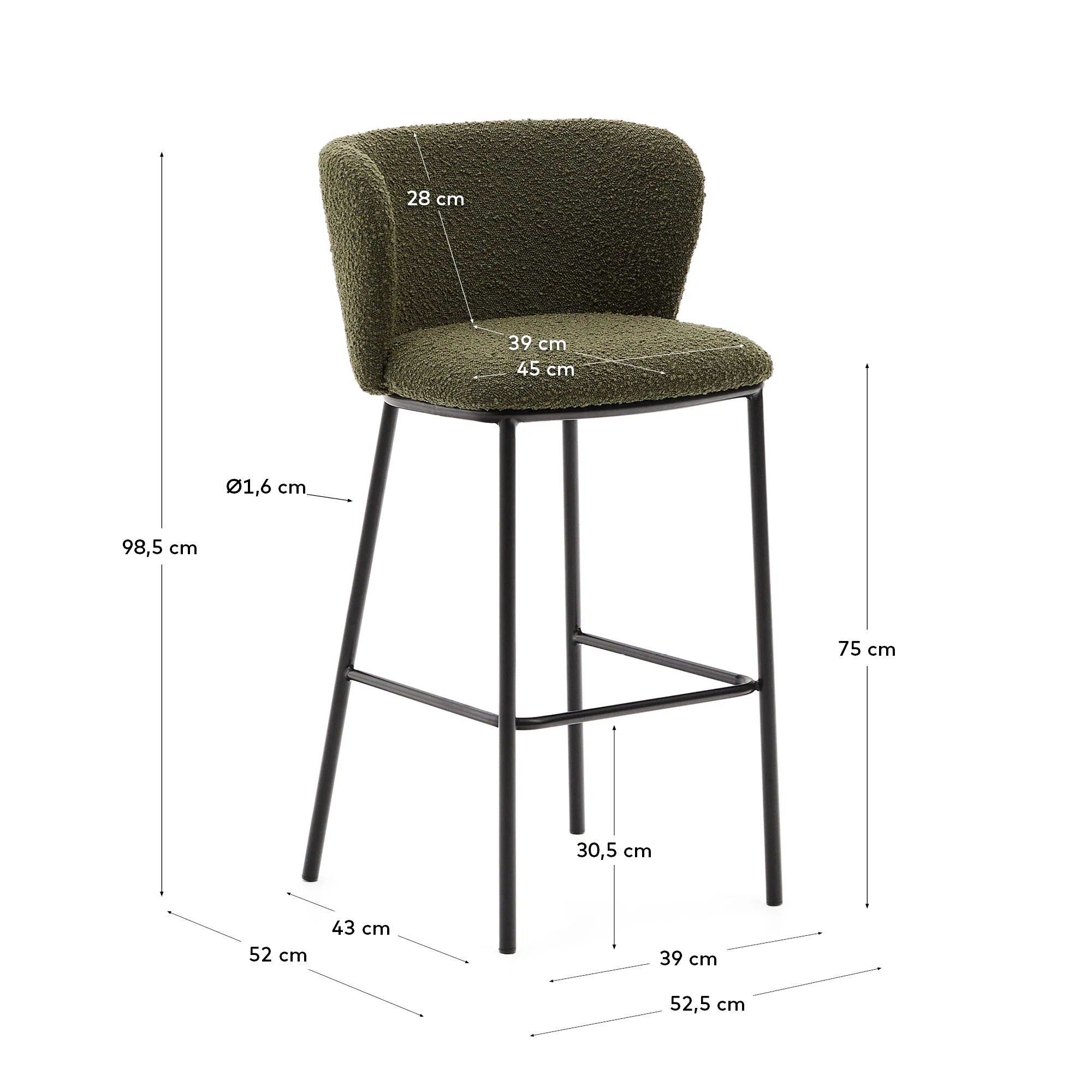 Hocker Ciselia aus grünem Schaffell und schwarzem Stahl Höhe 75 cm FSC Mix Credit - Image 8