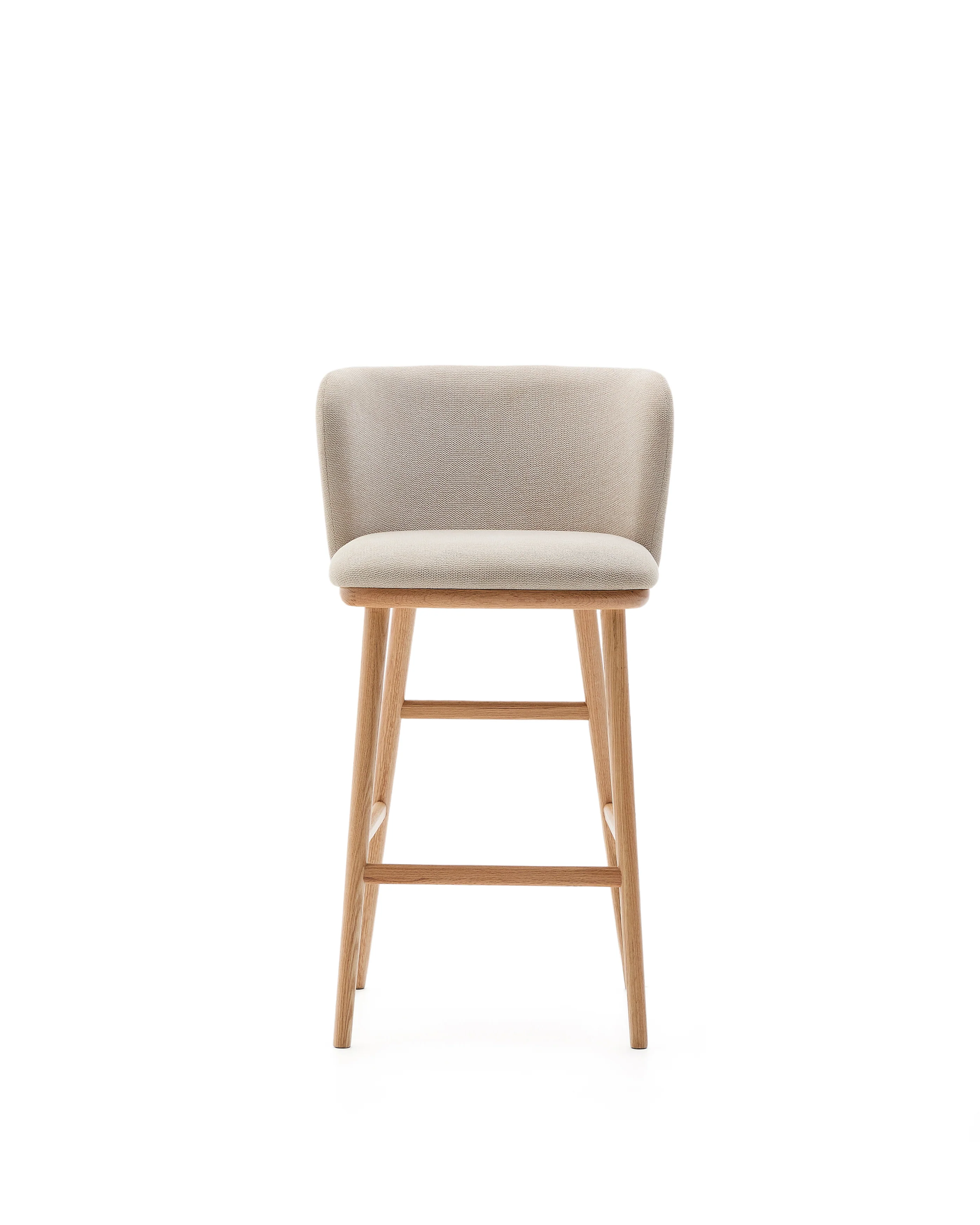 Hocker Ciselia beige Chenille und massive Esche mit natürlichem Finish FSC Mix Credit 65 cm - Image 4