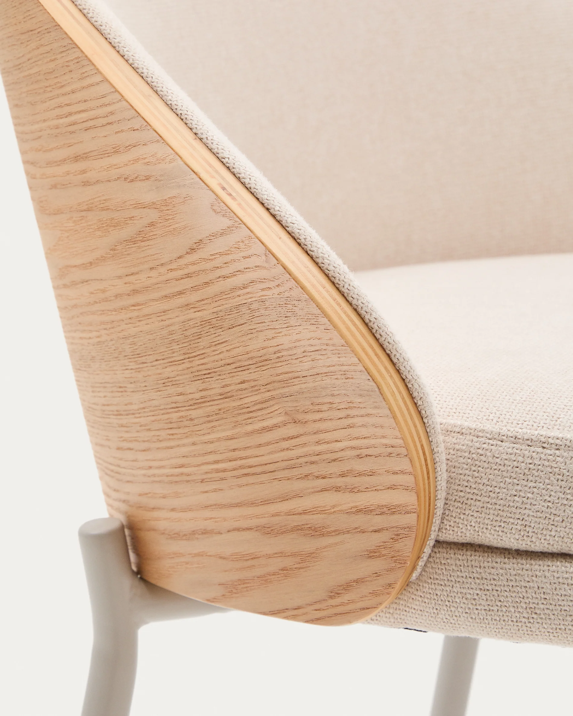 Hocker Eamy aus beigefarbenem Chenille, Eschenfurnier mit natürlichem Finish und beigefarbenem Metall, Höhe 77 cm - Image 7