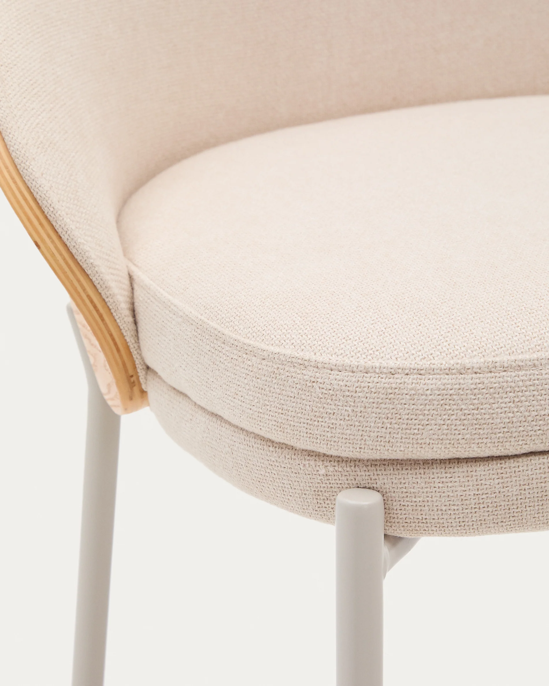 Hocker Eamy aus beigefarbenem Chenille, Eschenfurnier mit natürlichem Finish und beigefarbenem Metall, Höhe 77 cm - Image 8