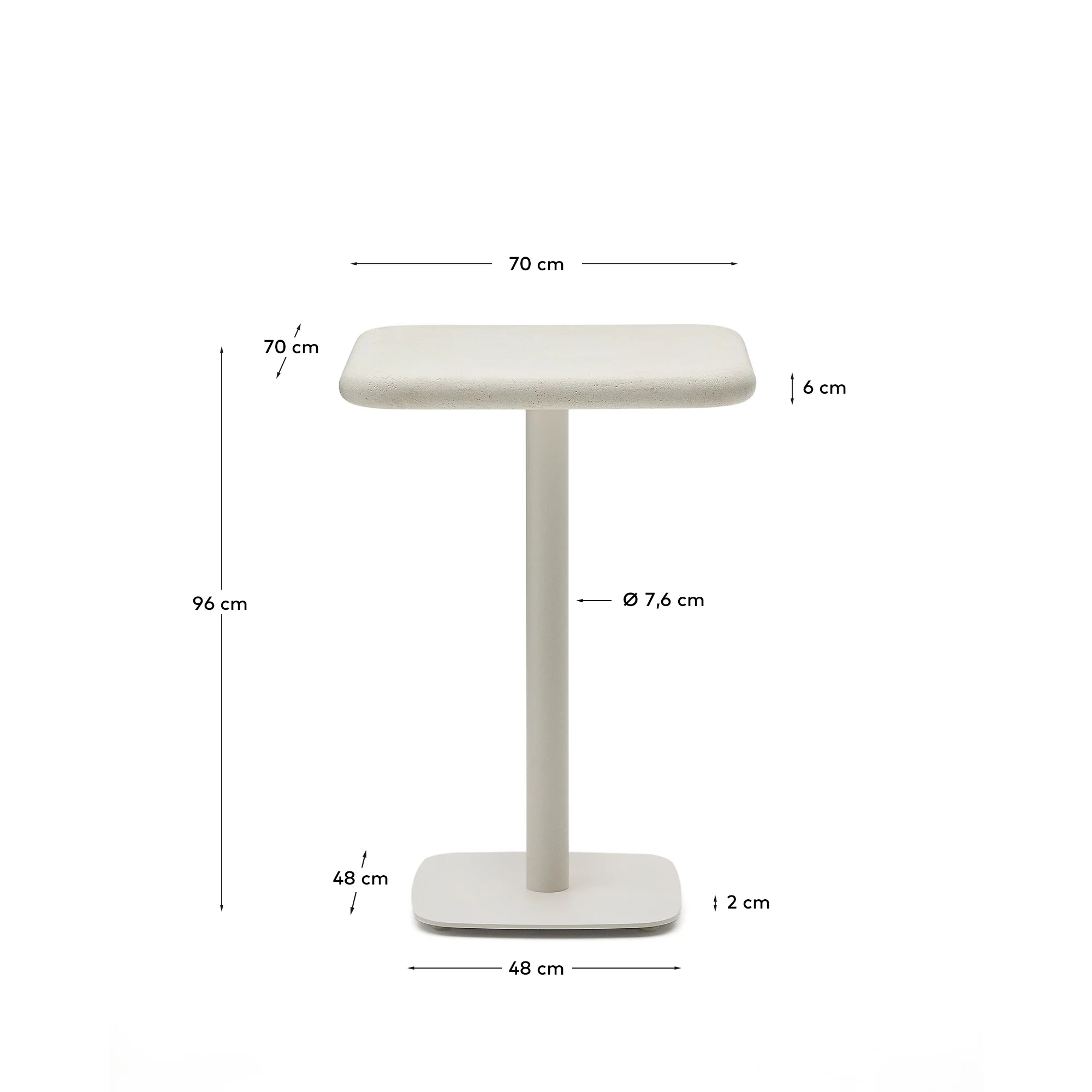 Hoher Outdoor-Tisch Dina mit weißer Zementplatte 70 x 70 cm und weißem Stahlfuß 48 x 48 x 96 cm - Image 6