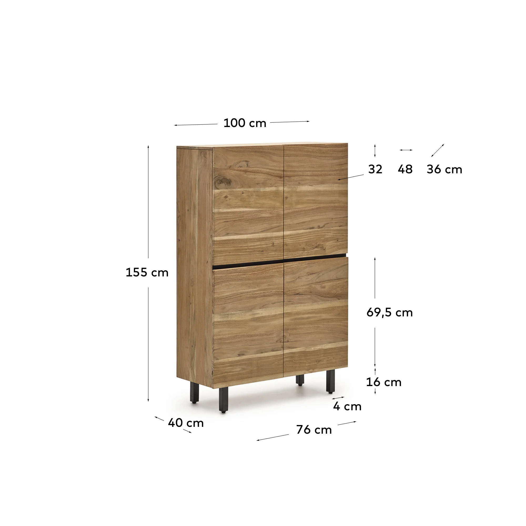 Uxue hohes Sideboard aus massivem Akazienholz mit natürlichem Finish 100 x 155 cm - Image 3