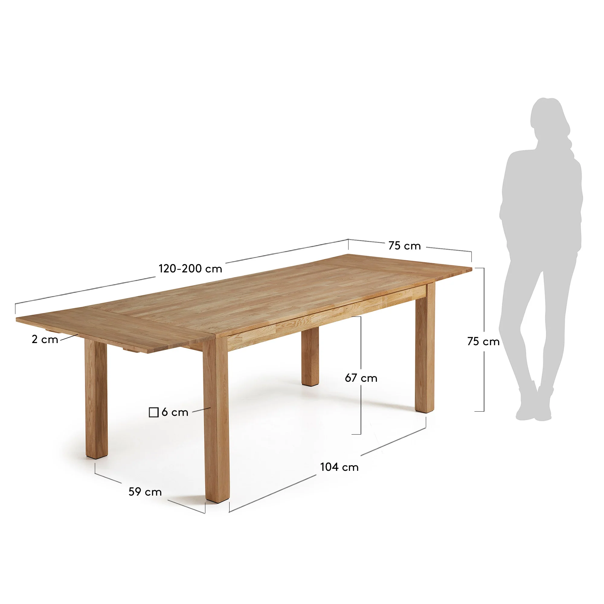 Isbel ausziehbarer Tisch 120 (200) x 75 cm aus massivem Eichenholz - Image 3