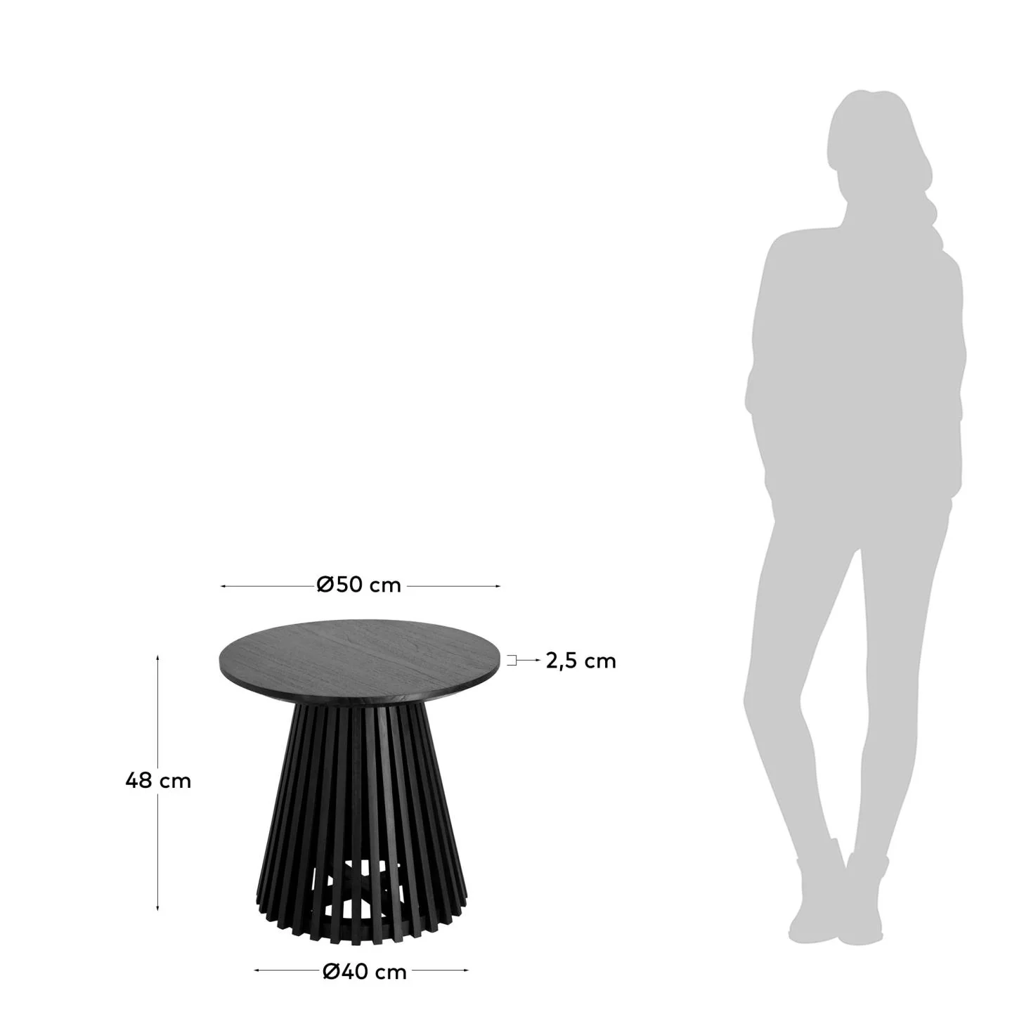 Jeanette Beistelltisch aus massivem Mindiholz schwarz Ø 50 cm - Image 5