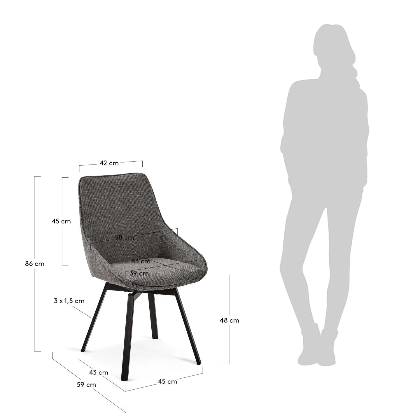 Jenna Drehstuhl dunkelgrau und Stahlbeine mit schwarzem Finish FSC 100% - Image 8