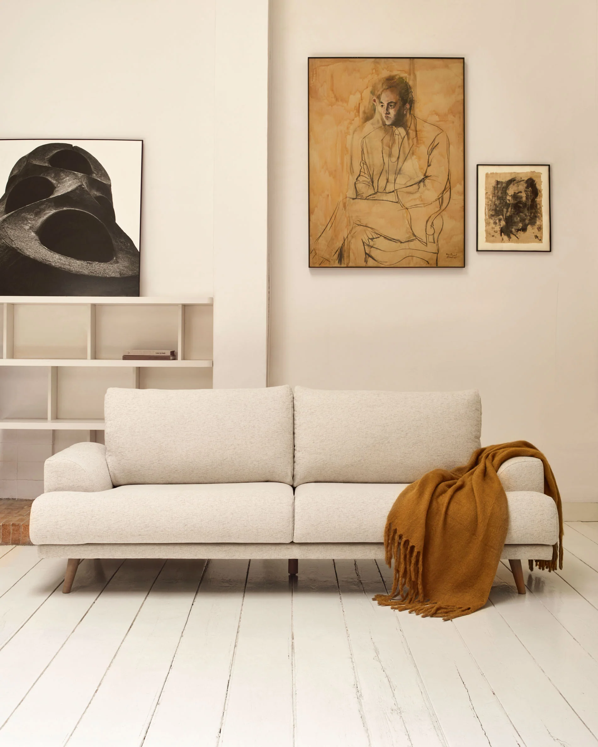 Karin 3-Sitzer-Sofa weiß und Beine aus massiver Buche 231 cm - Image 2