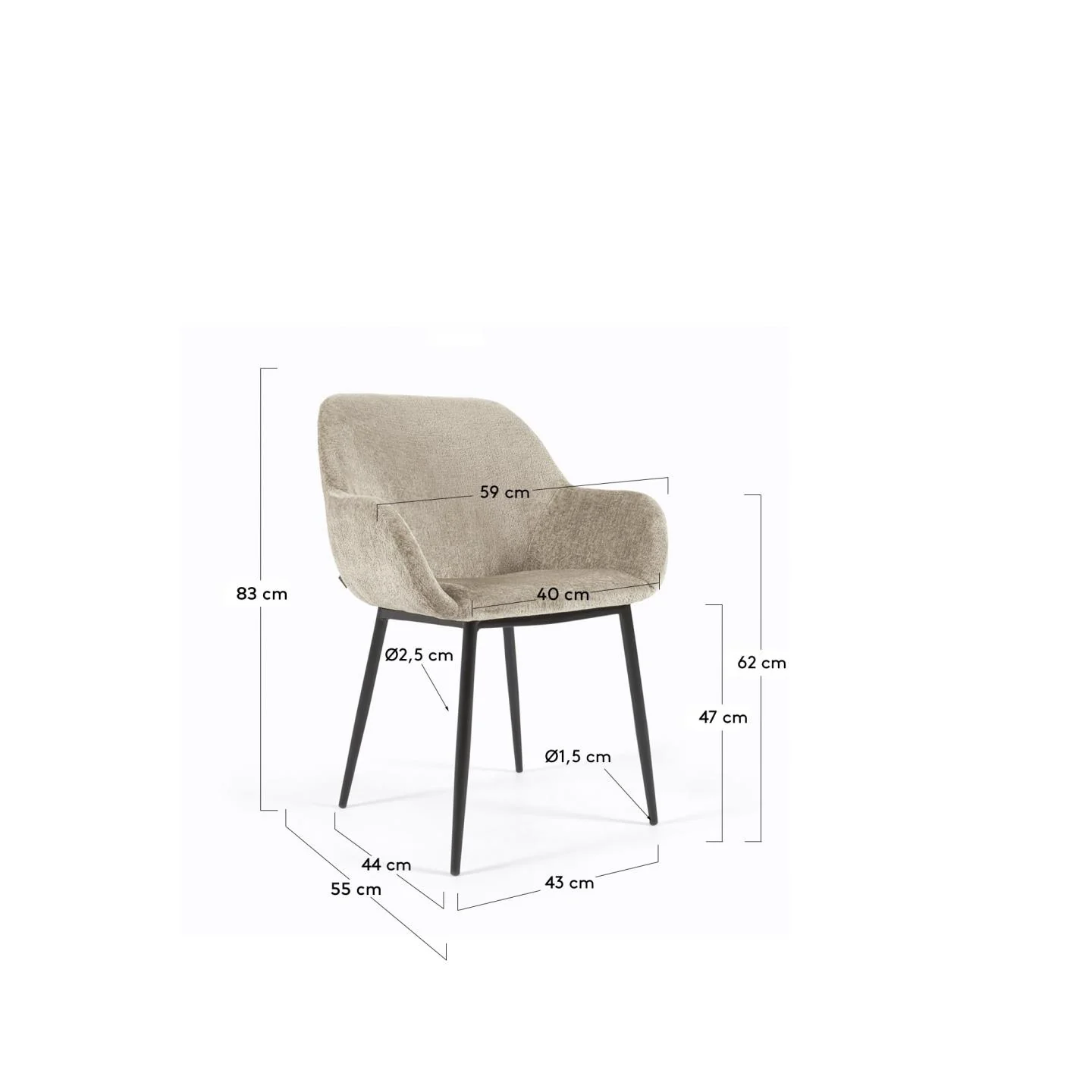 Konna Stuhl aus beiger Chenille mit schwarz lackierten Stahlbeinen - Image 10