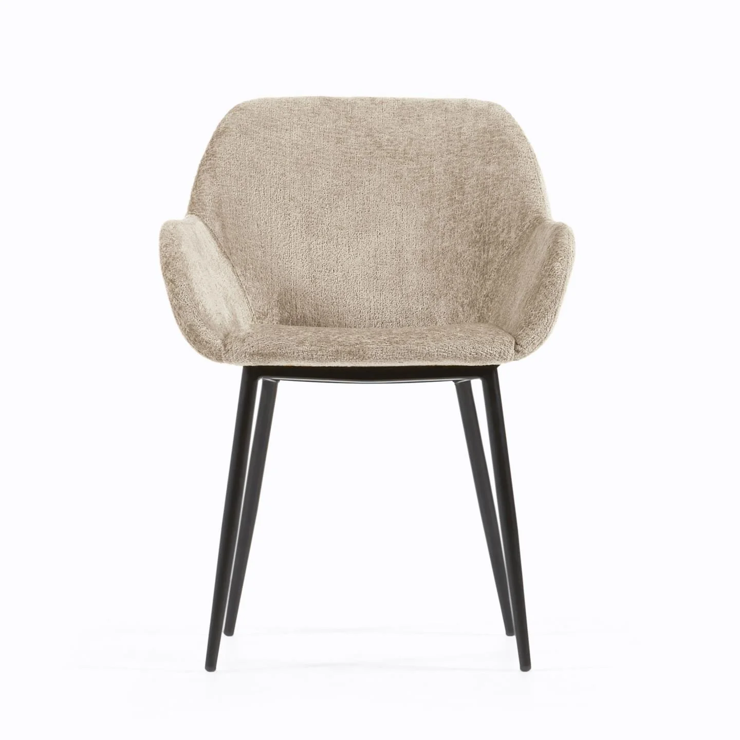 Konna Stuhl aus beiger Chenille mit schwarz lackierten Stahlbeinen - Image 5