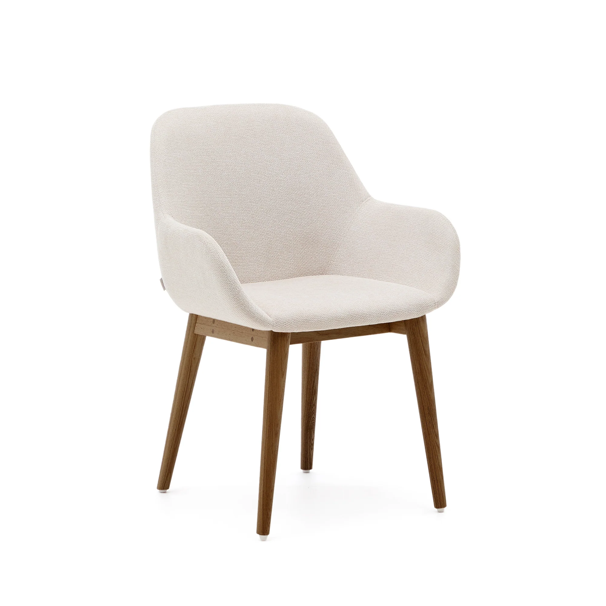 Konna Stuhl in Beige und Beine aus massivem Eschenholz mit dunklem Finish