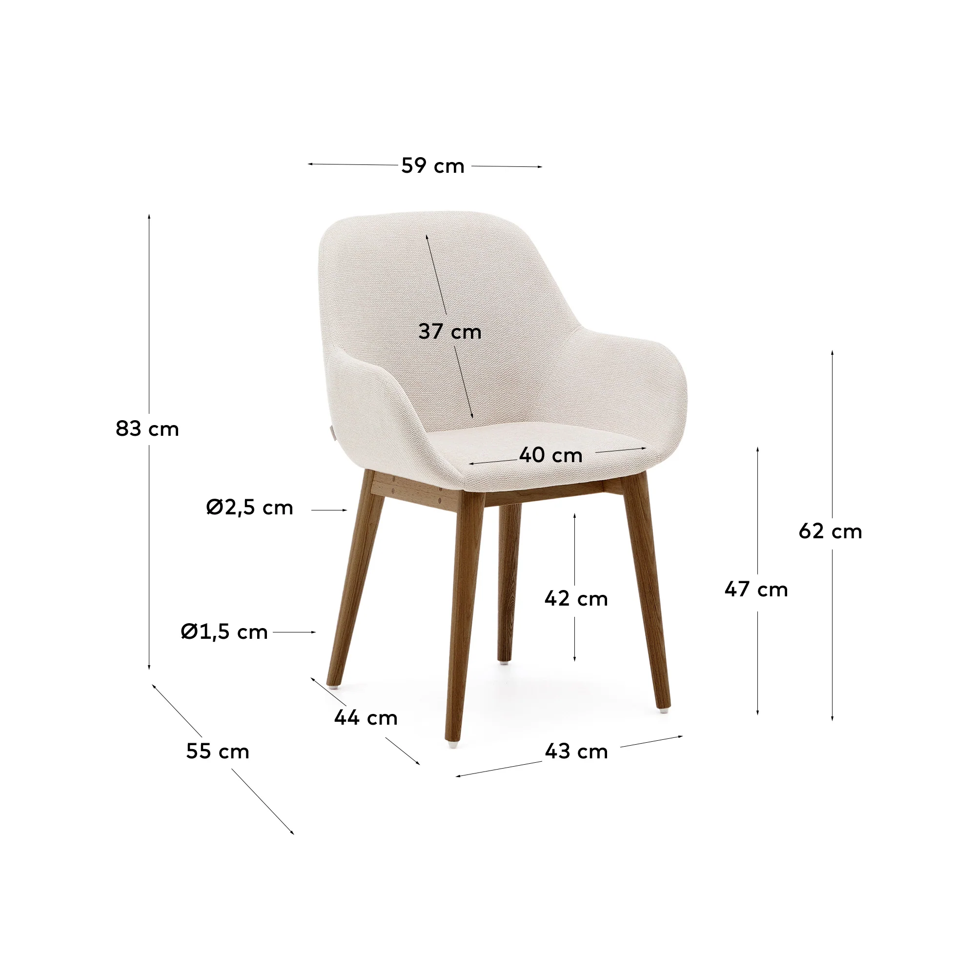Konna Stuhl in Beige und Beine aus massivem Eschenholz mit dunklem Finish - Image 13