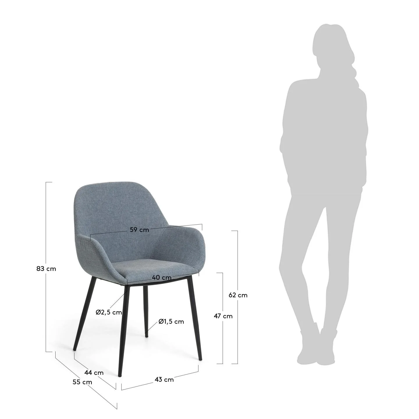 Konna Stuhl in Hellblau mit schwarz lackierten Stahlbeinen - Image 7