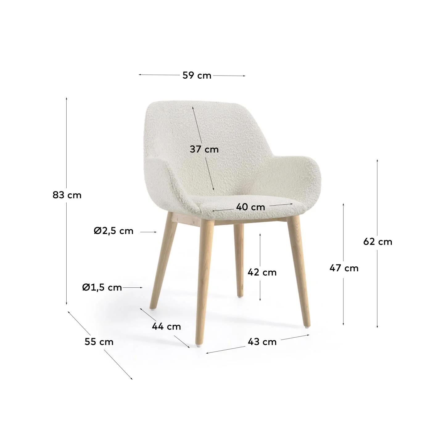 Konna Stuhl mit Bouclé-Bezug weiß Beine aus massivem Eschenholz mit natürlichem Finish - Image 11