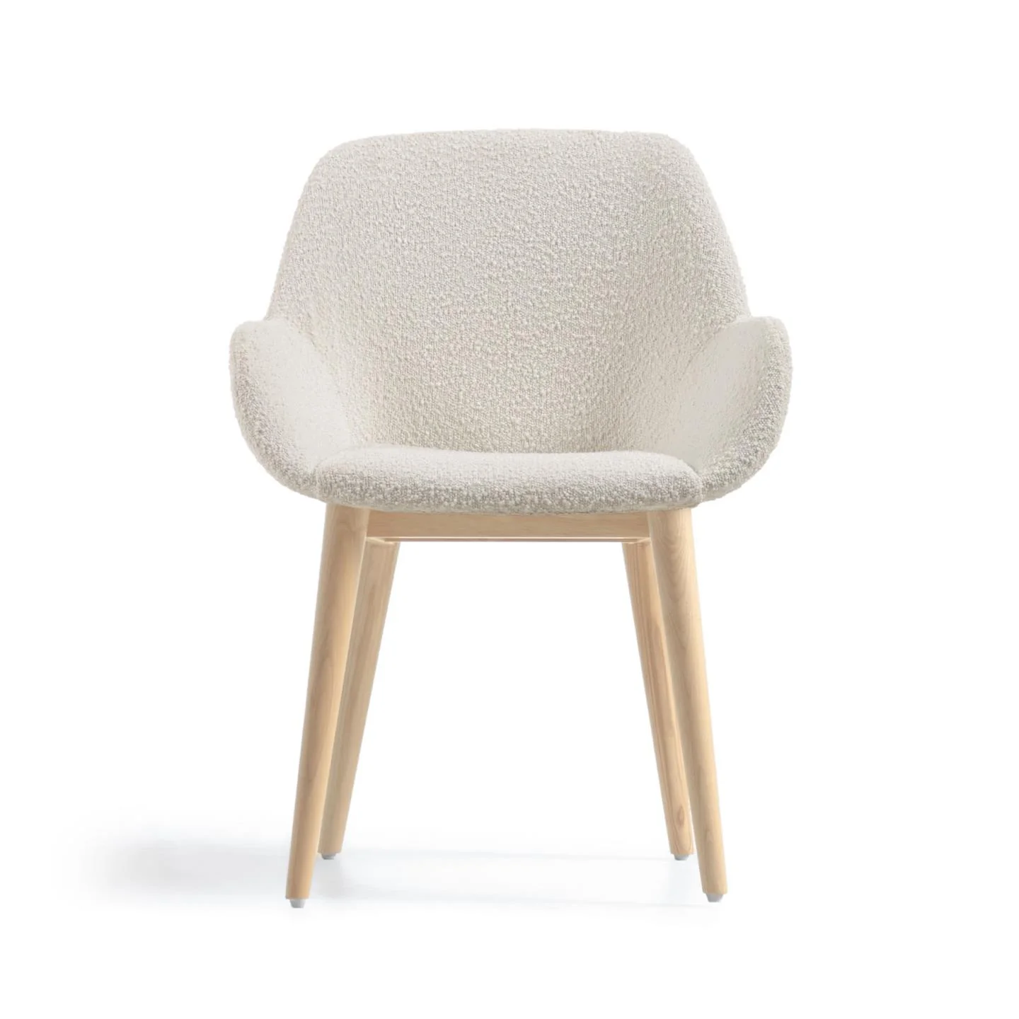 Konna Stuhl mit Bouclé-Bezug weiß Beine aus massivem Eschenholz mit natürlichem Finish - Image 4