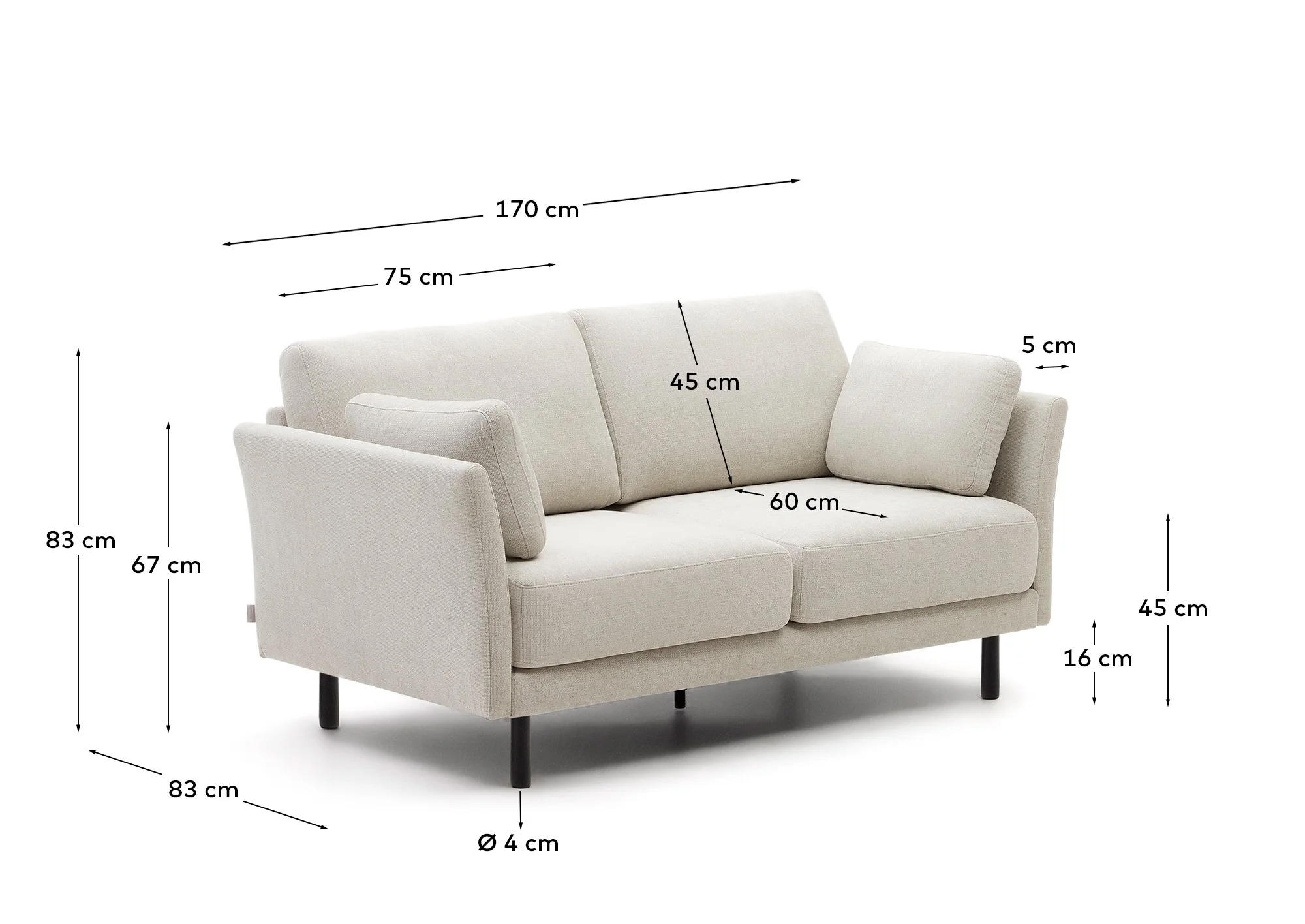 Gilma 2-Sitzer-Sofa aus Chenille in Perle 170 cm - Image 3