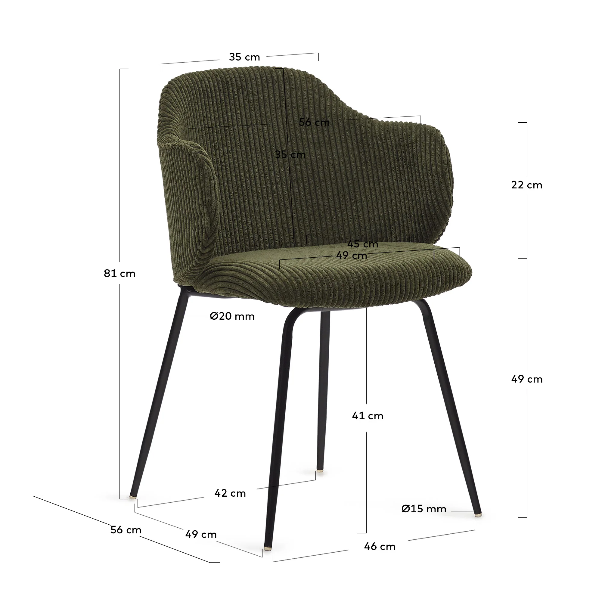 Yunia Stuhl Green-Cord - Image 3