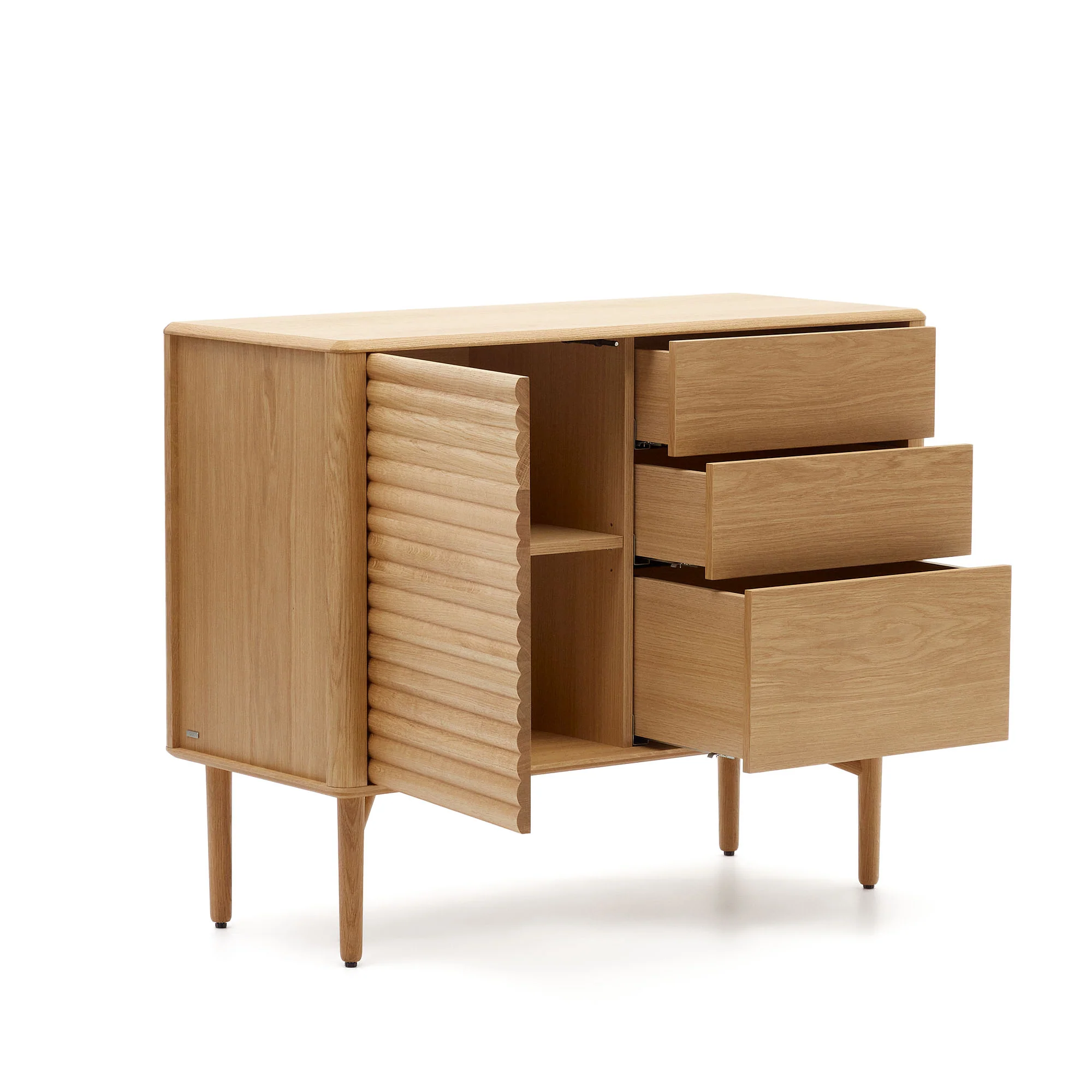Lenon Sideboard 1 Türe und 3 Schubladen aus Eichenholz und Eichenfurnier 105 x 84 cm FSC M - Image 5