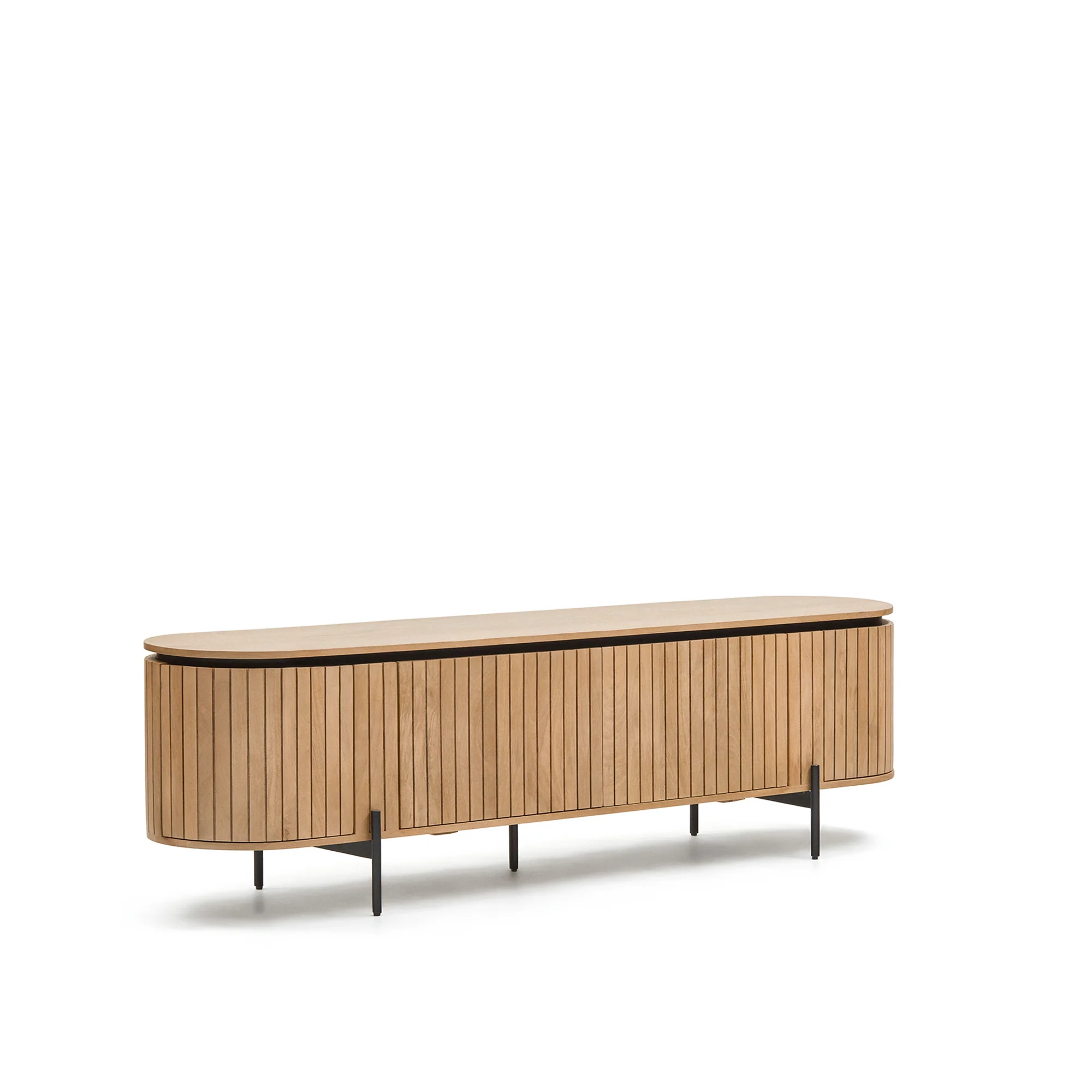 Licia TV-Möbel 4 Türen aus massivem Mangoholz und schwarz lackiertem Metall 200 x 55 cm - Image 7