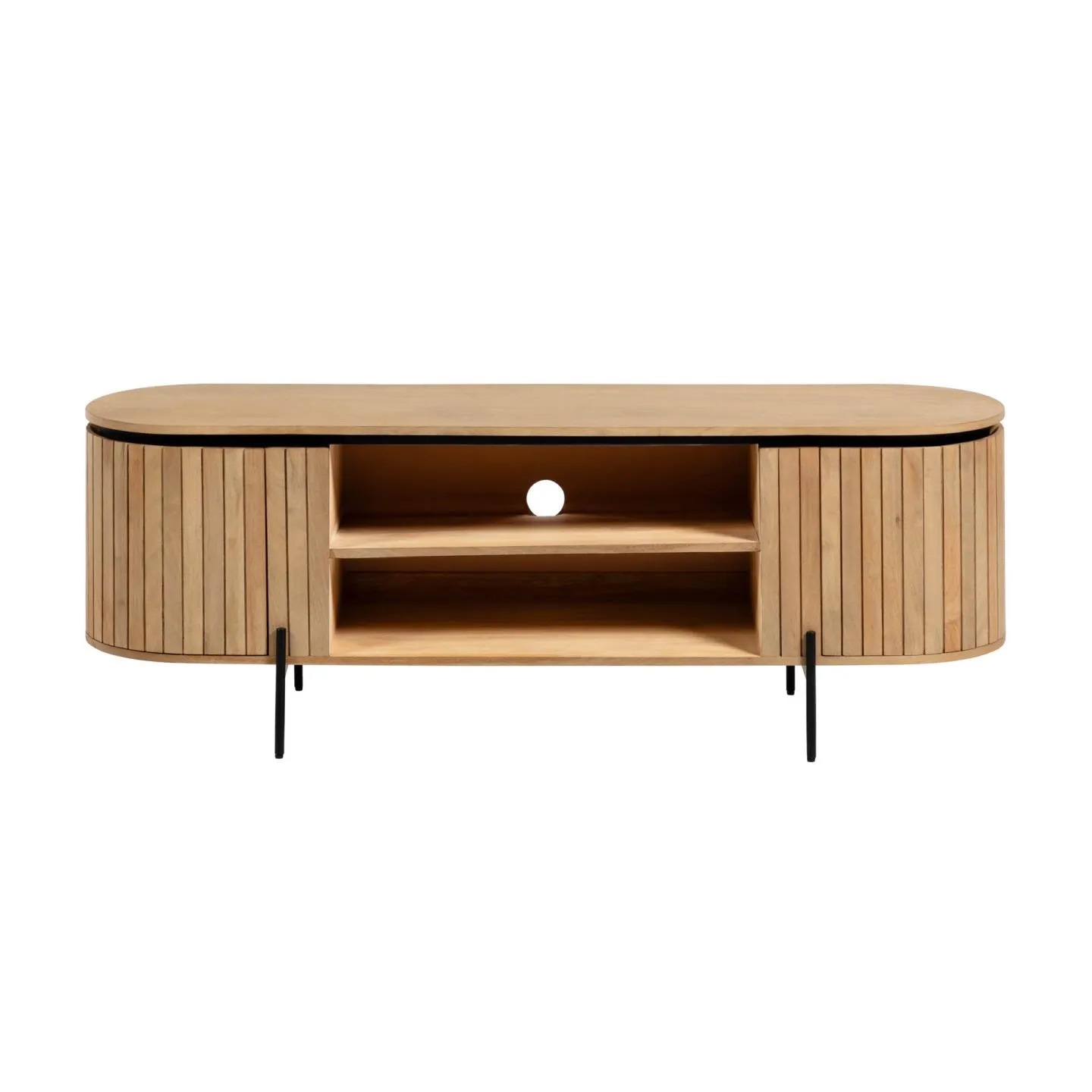 Licia TV-Schrank 2 Türen aus massivem Mangoholz Metall mit schwarzem Finish 160 x 56 cm