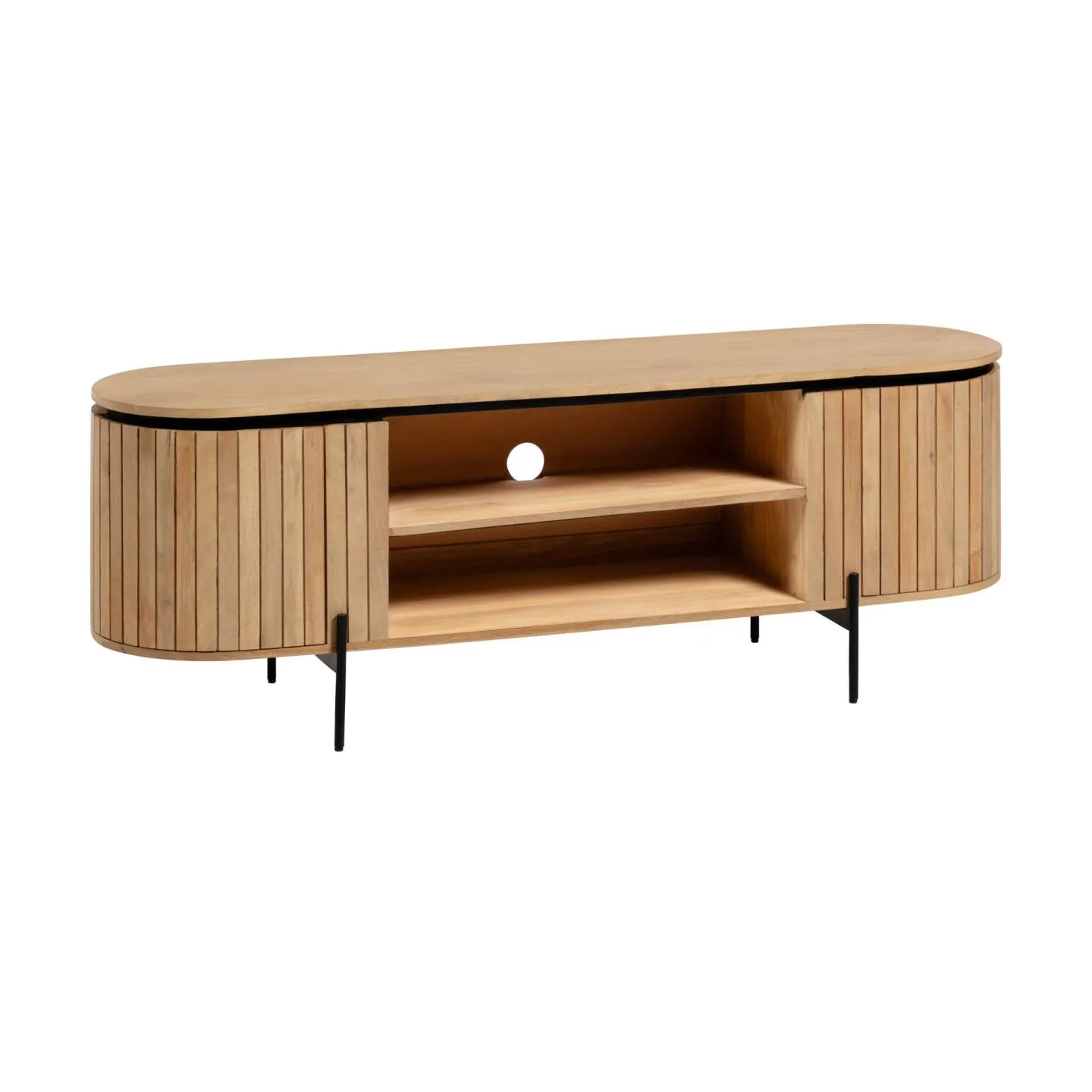 Licia TV-Schrank 2 Türen aus massivem Mangoholz Metall mit schwarzem Finish 160 x 56 cm - Image 4