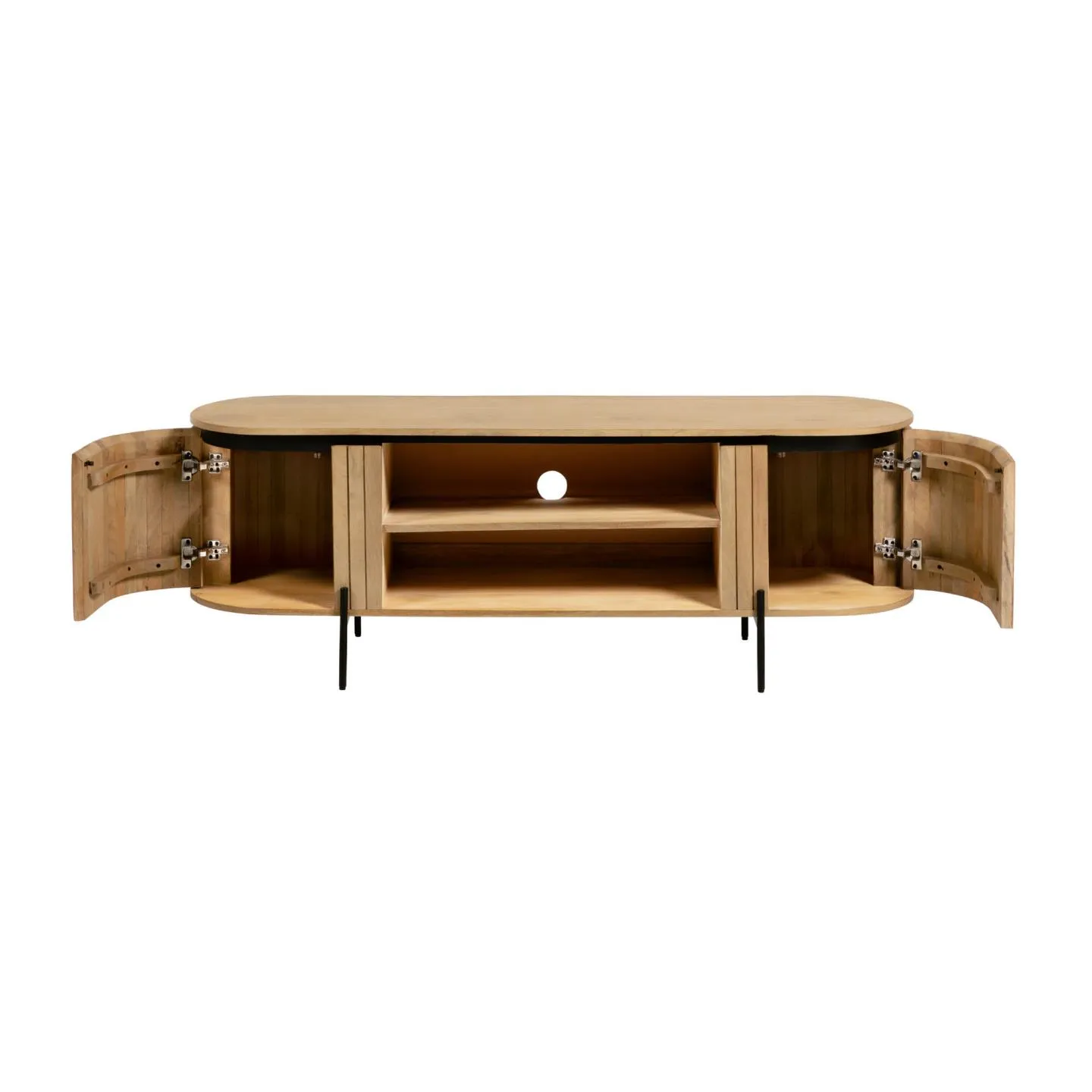 Licia TV-Schrank 2 Türen aus massivem Mangoholz Metall mit schwarzem Finish 160 x 56 cm - Image 6