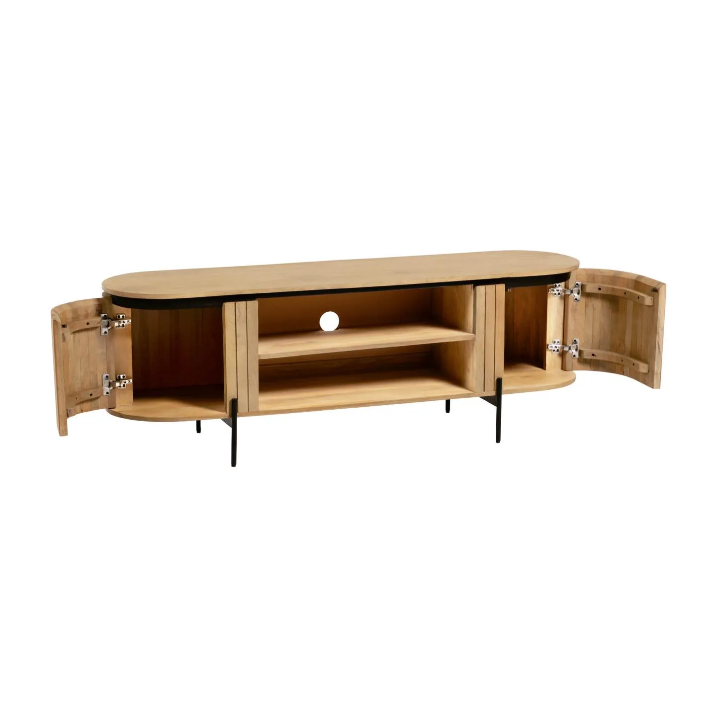 Licia TV-Schrank 2 Türen aus massivem Mangoholz Metall mit schwarzem Finish 160 x 56 cm - Image 7