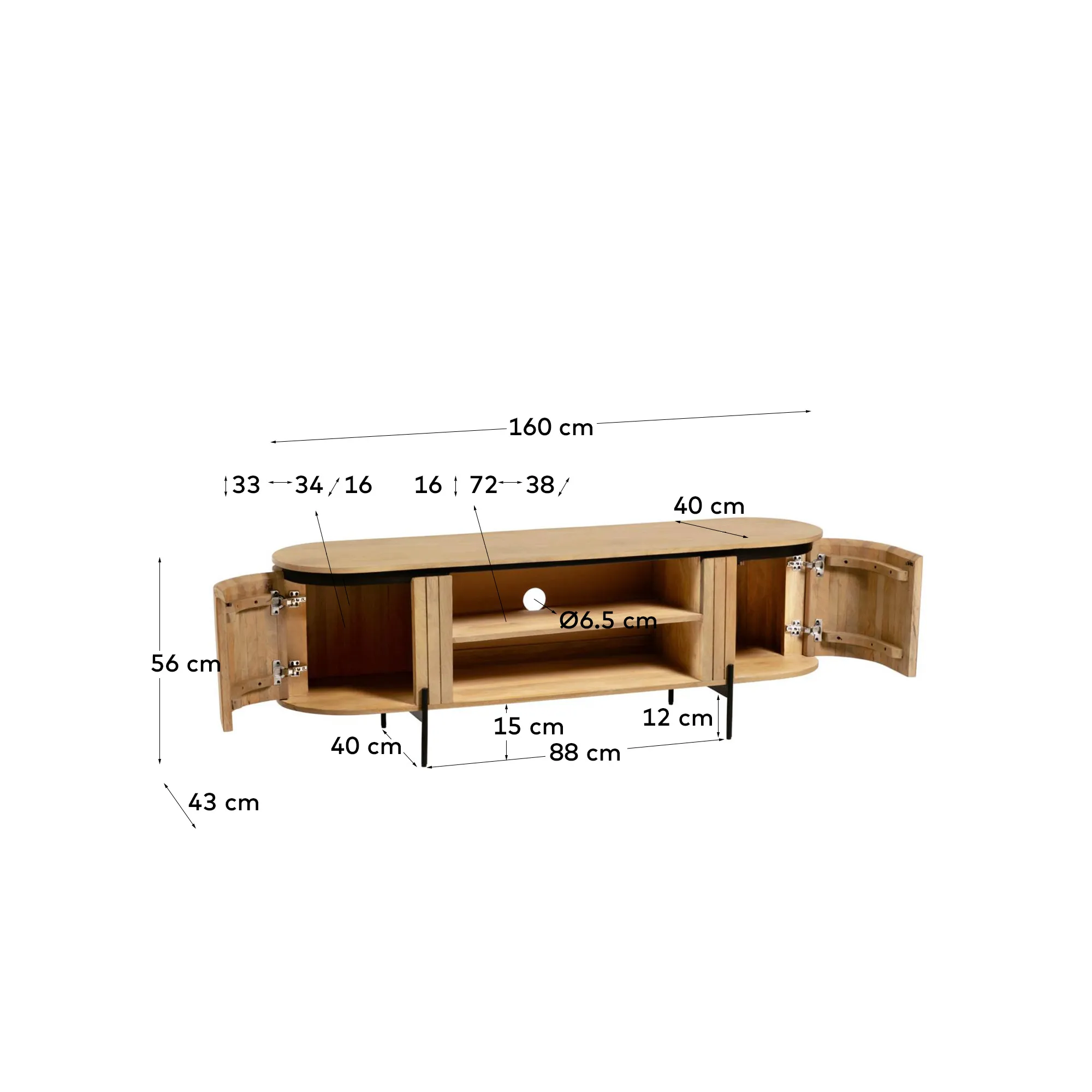 Licia TV-Schrank 2 Türen aus massivem Mangoholz Metall mit schwarzem Finish 160 x 56 cm - Image 8