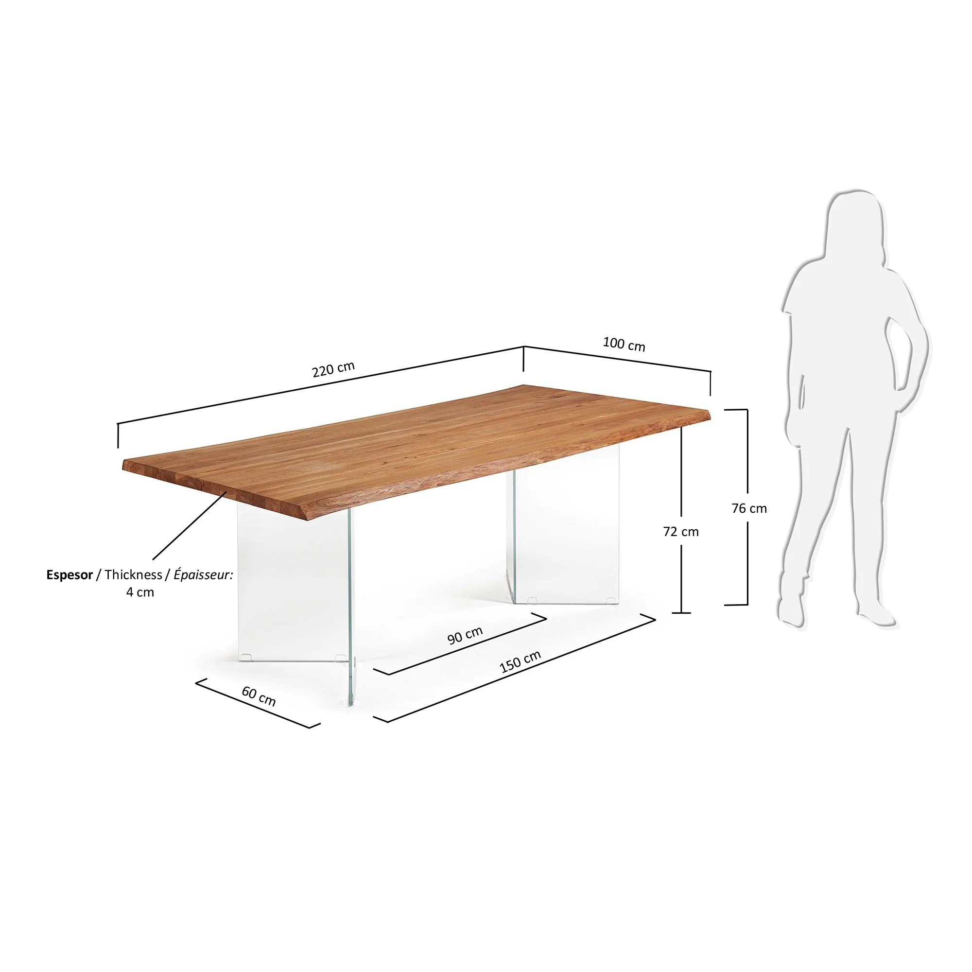 Lotty Tisch Eichenfurnier mit natürlichem Finish und Glasbeinen 220 x 100 cm - Image 4