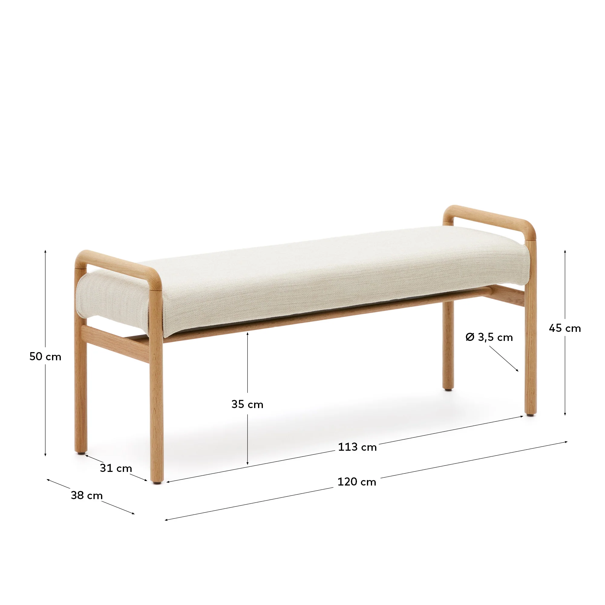 Macaret Polsterbank abnehmbarer Bezug massives Eichenholz Finish natur 120 cm FSC Mix Credit - Image 8