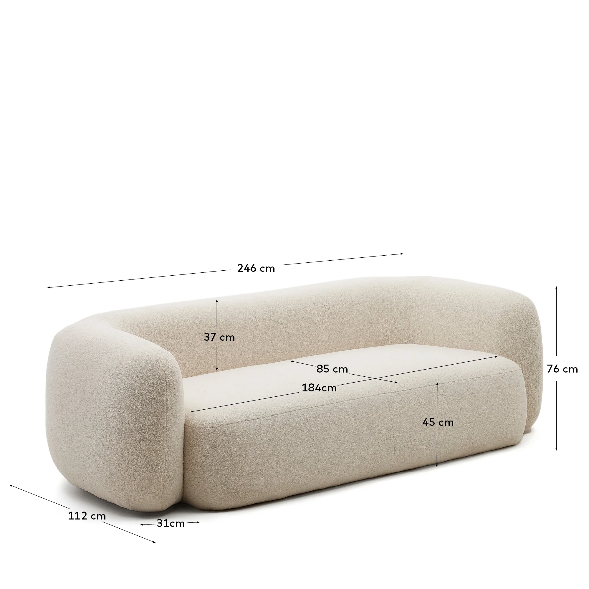 Martina 3-Sitzer-Sofa mit Bouclé in Off-White 246 cm - Image 5