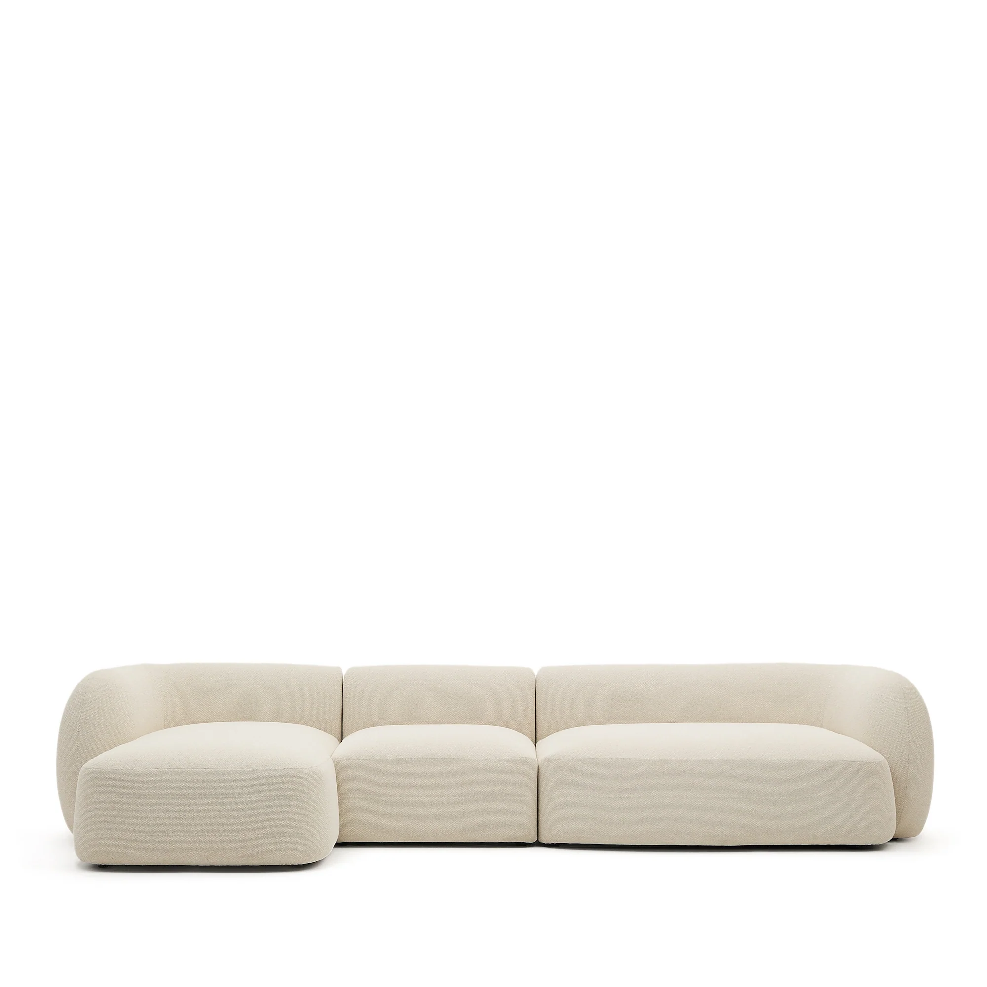 Martina modulares 4-Sitzer-Sofa in Chenille mit Chaiselongue links in Ecru 377 cm