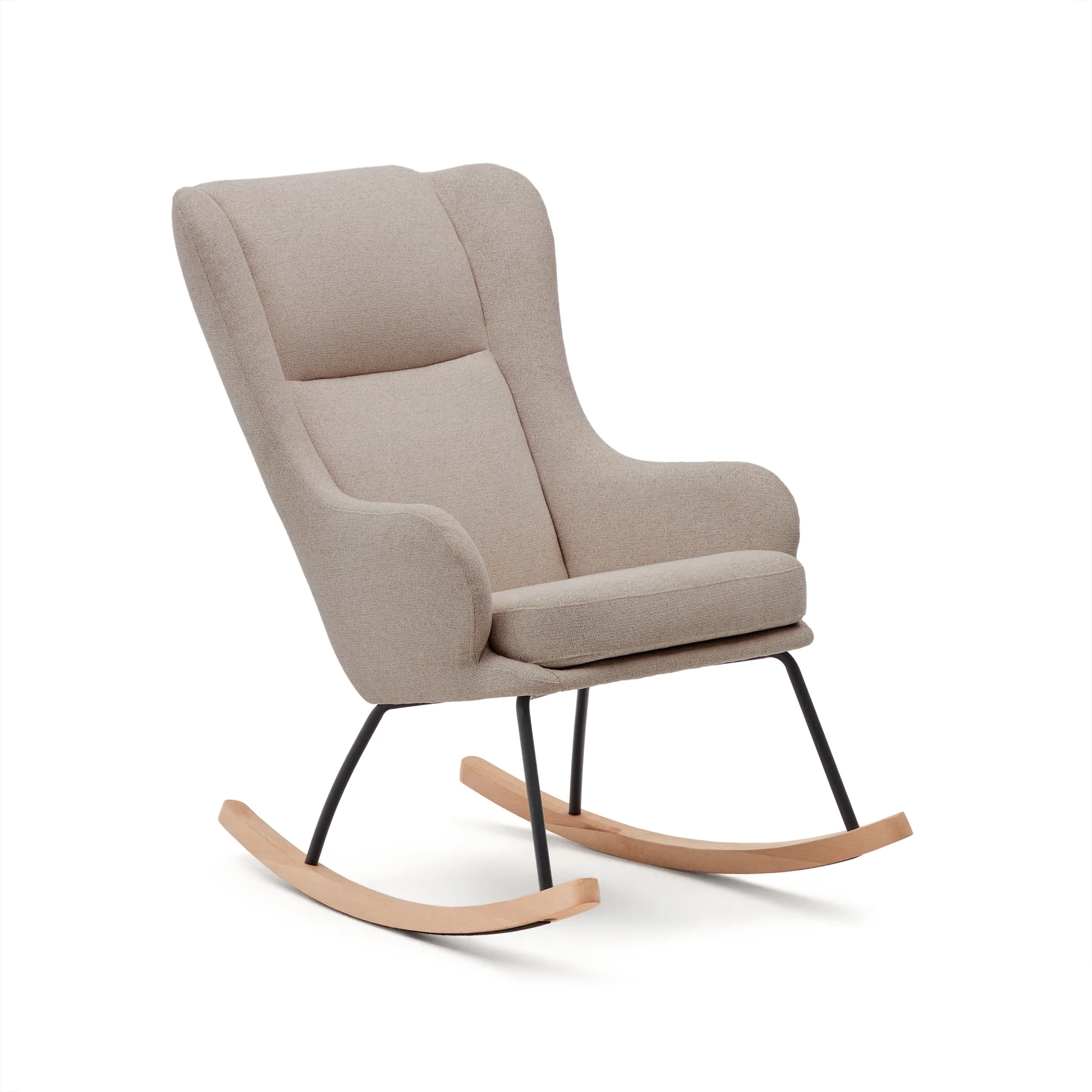 Maustin Schaukelstuhl mit Chenille in Beige und Gestell aus Stahl und Buchenholz