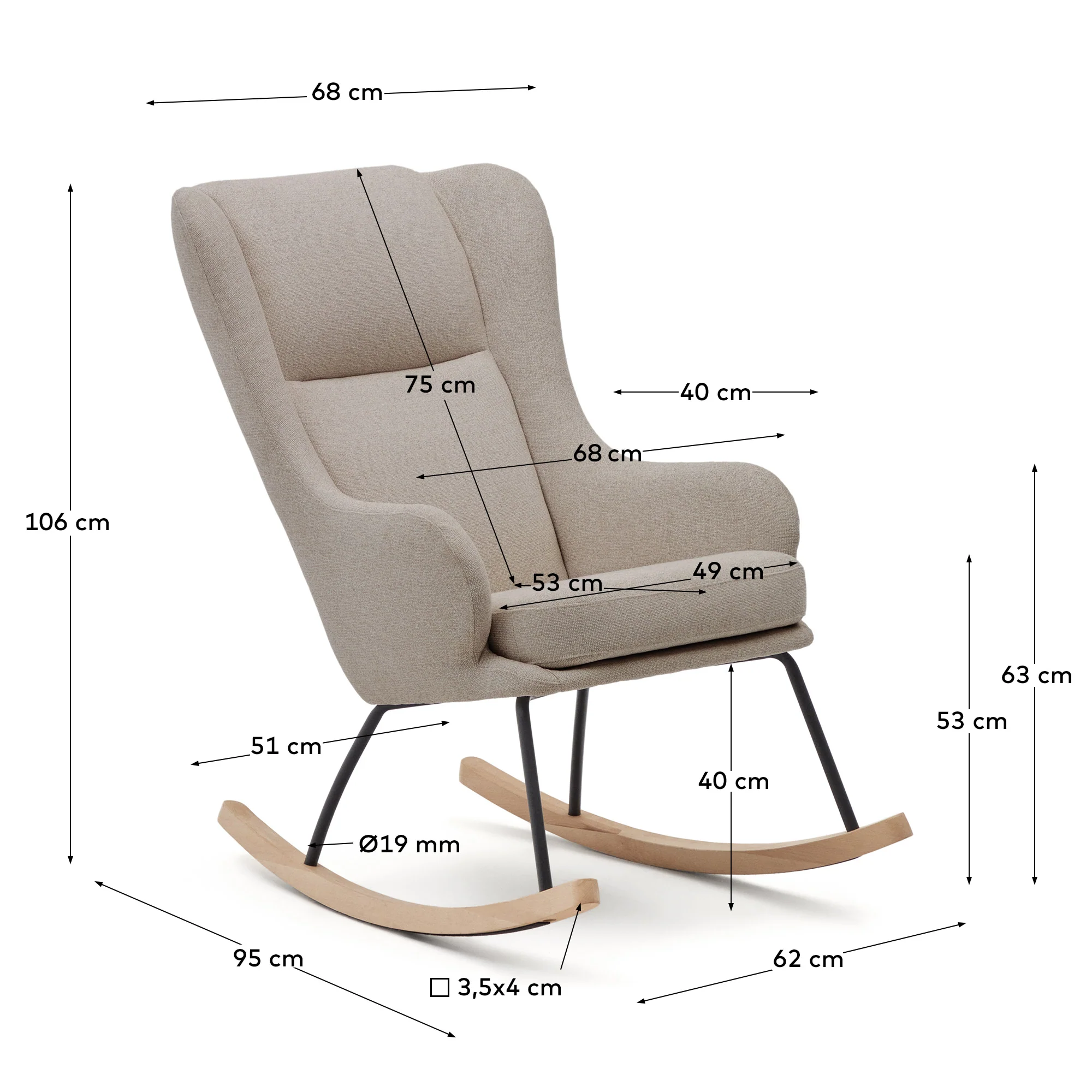 Maustin Schaukelstuhl mit Chenille in Beige und Gestell aus Stahl und Buchenholz - Image 12
