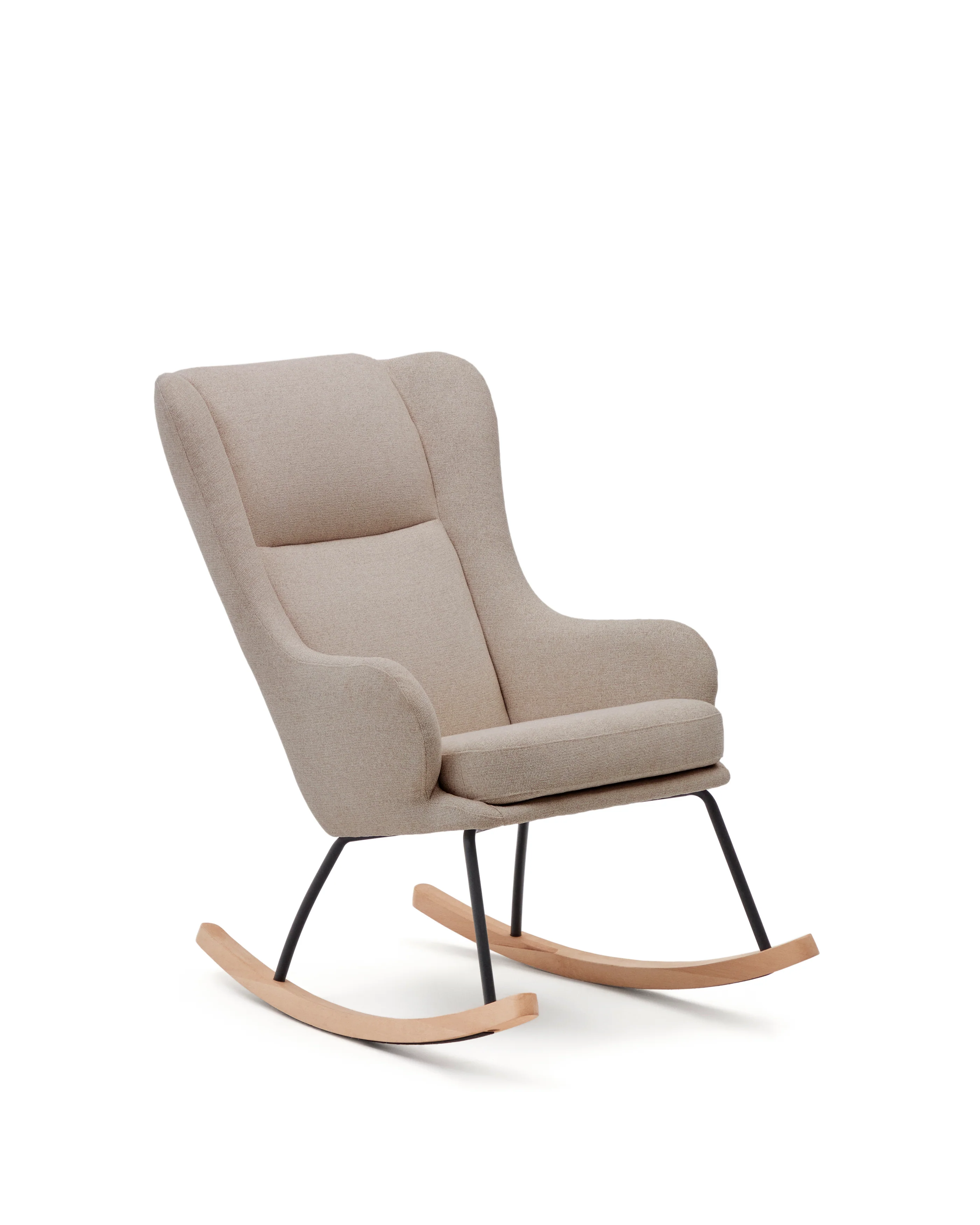 Maustin Schaukelstuhl mit Chenille in Beige und Gestell aus Stahl und Buchenholz - Image 2