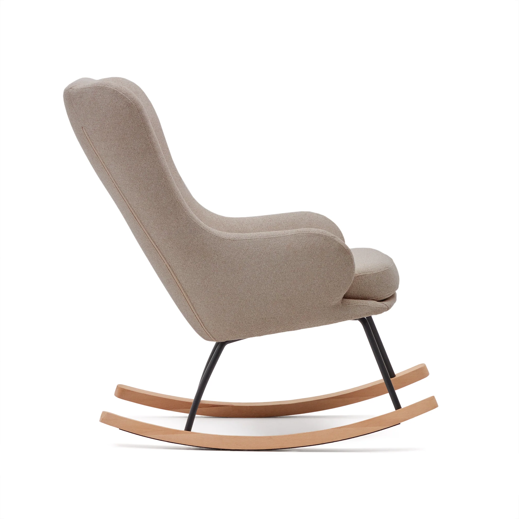 Maustin Schaukelstuhl mit Chenille in Beige und Gestell aus Stahl und Buchenholz - Image 3