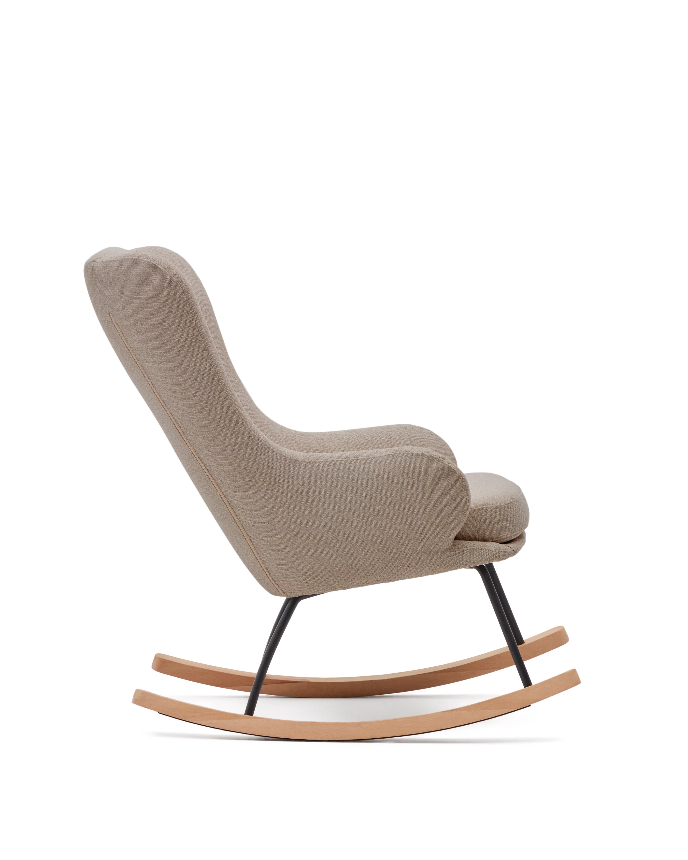 Maustin Schaukelstuhl mit Chenille in Beige und Gestell aus Stahl und Buchenholz - Image 4
