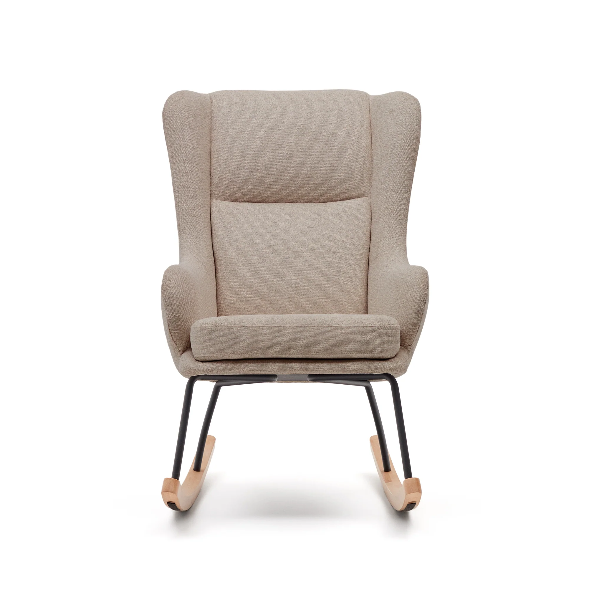 Maustin Schaukelstuhl mit Chenille in Beige und Gestell aus Stahl und Buchenholz - Image 5