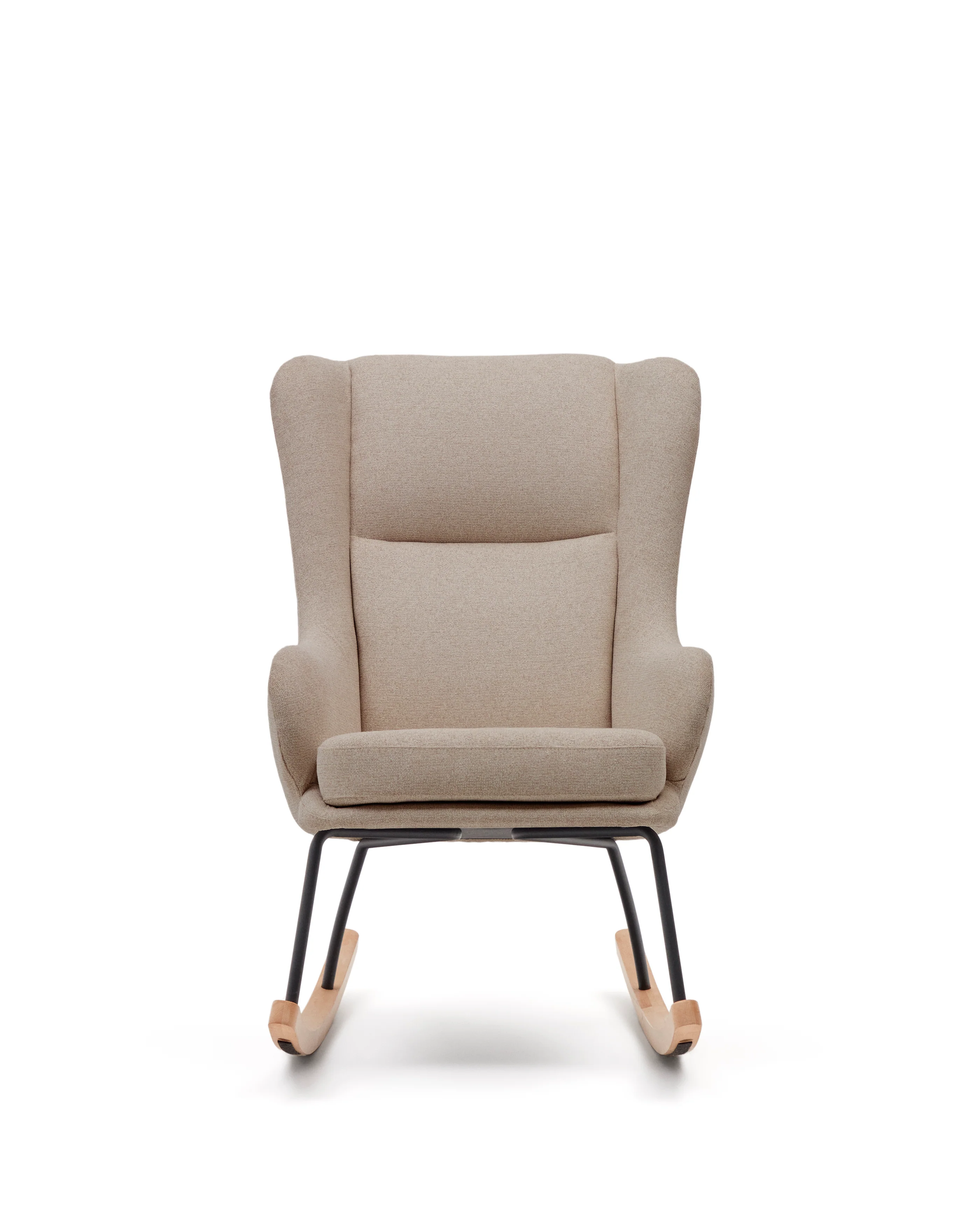Maustin Schaukelstuhl mit Chenille in Beige und Gestell aus Stahl und Buchenholz - Image 6