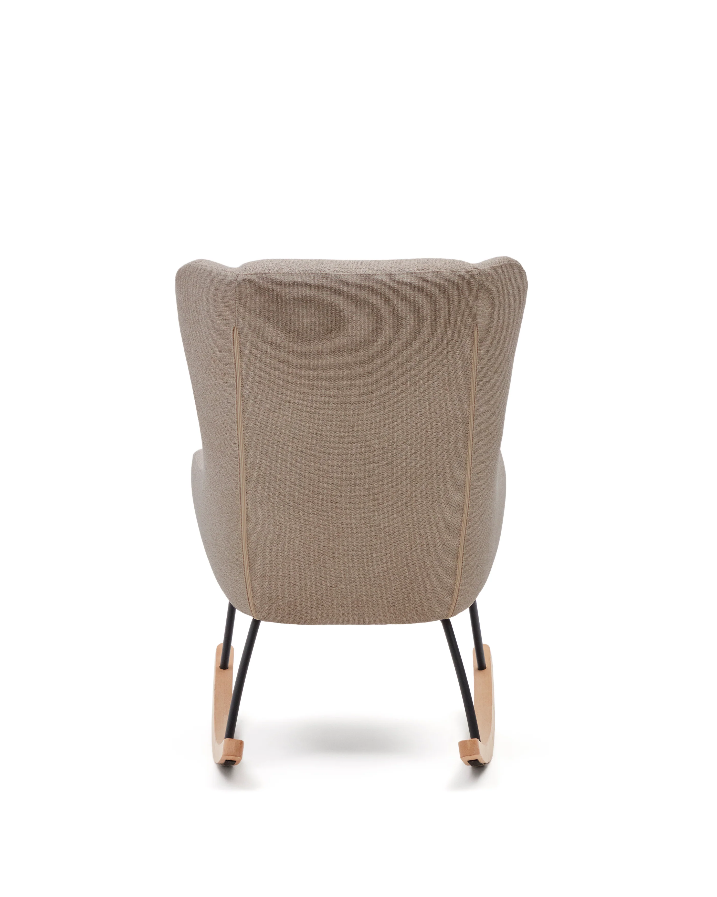 Maustin Schaukelstuhl mit Chenille in Beige und Gestell aus Stahl und Buchenholz - Image 7