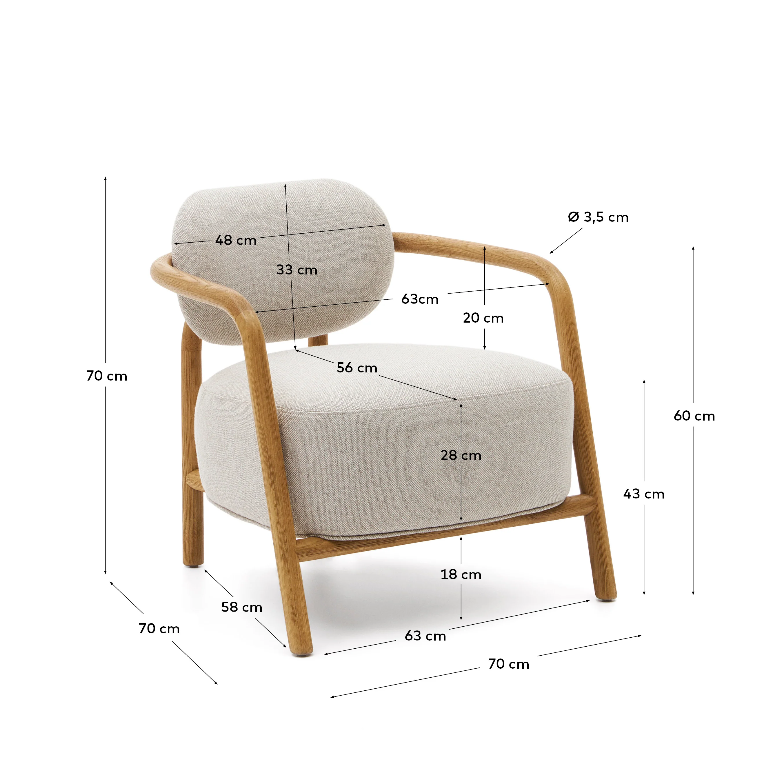 Melqui beiger Sessel aus massivem Eichenholz mit natürlichem Finish - Image 5
