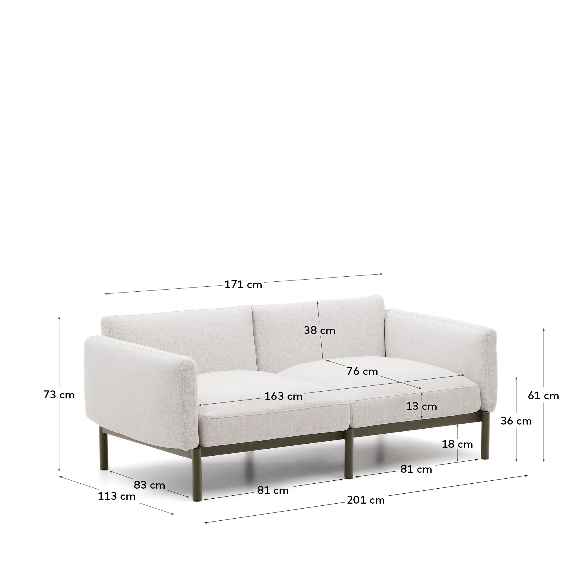 Modulares 2-Sitzer-Sofa für den Außenbereich Sorells aus Aluminium in grüner Ausführung 171 cm - Image 14