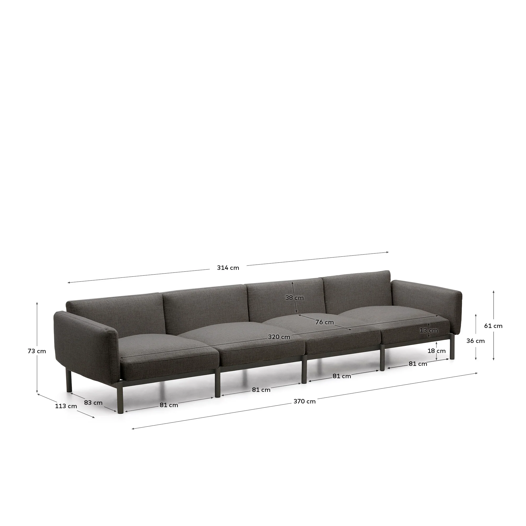 Modulares 4-Sitzer-Sofa für den Außenbereich Sorells aus Aluminium in grauer Ausführung 314 cm - Image 11