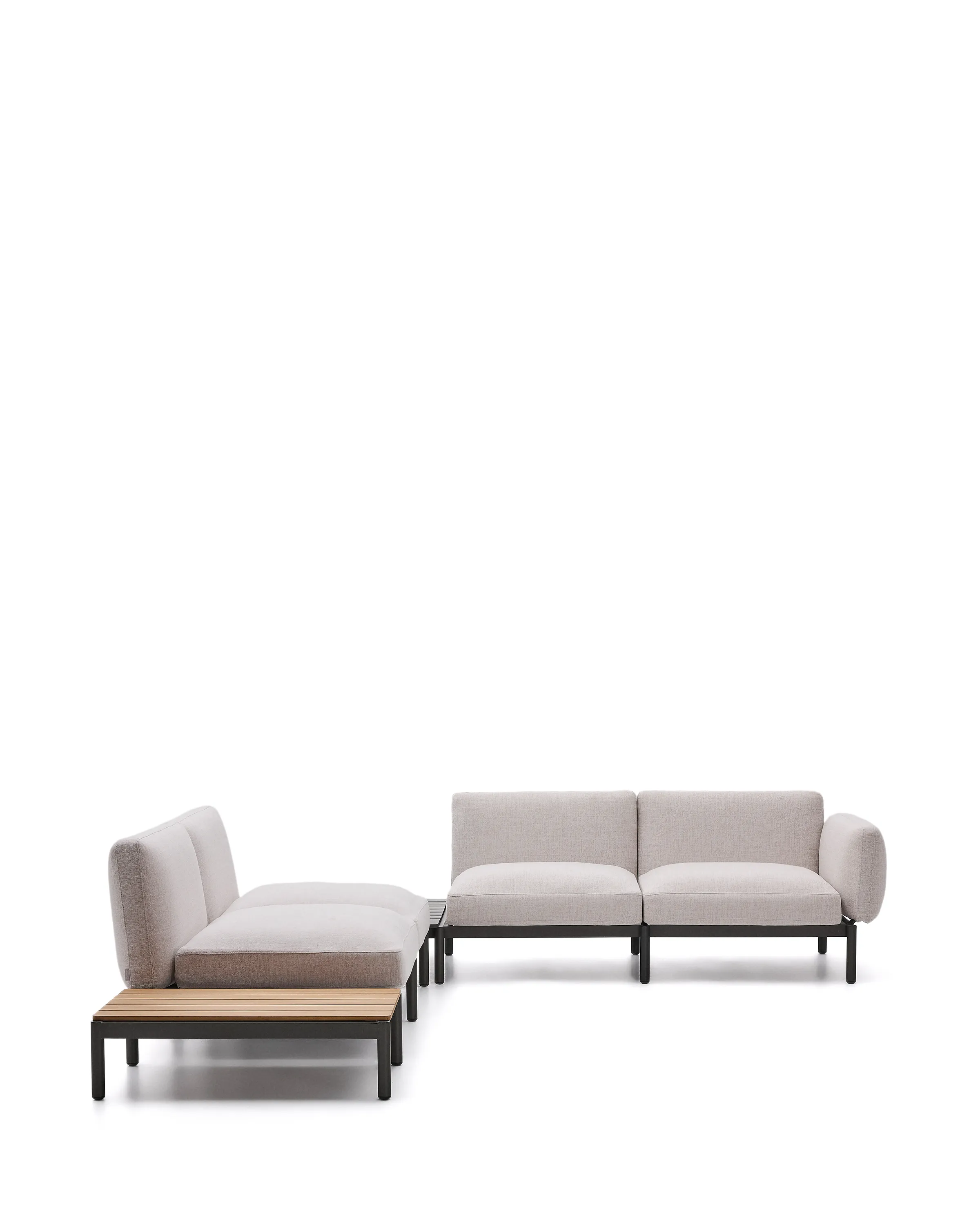 Modulares Outdoor-Ecksofa Sorells mit 4 Sitzplätzen mit beigefarbener Polsterung und grauem Aluminium, mit Tisch aus Teakholz, 353 x 316,5 cm, FSC 100 % - Image 10