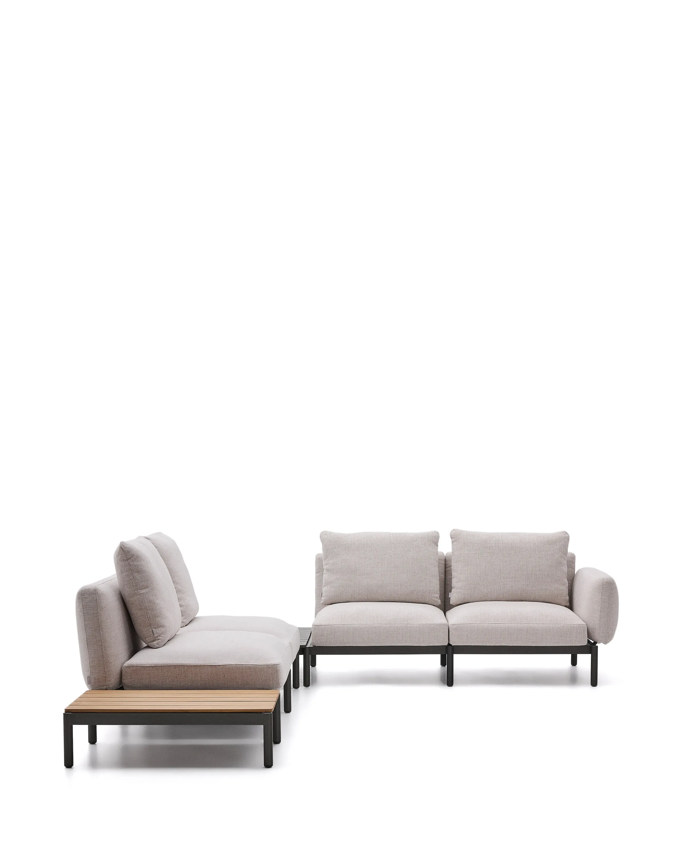 Modulares Outdoor-Ecksofa Sorells mit 4 Sitzplätzen mit beigefarbener Polsterung und grauem Aluminium, mit Tisch aus Teakholz, 353 x 316,5 cm, FSC 100 % - Image 6