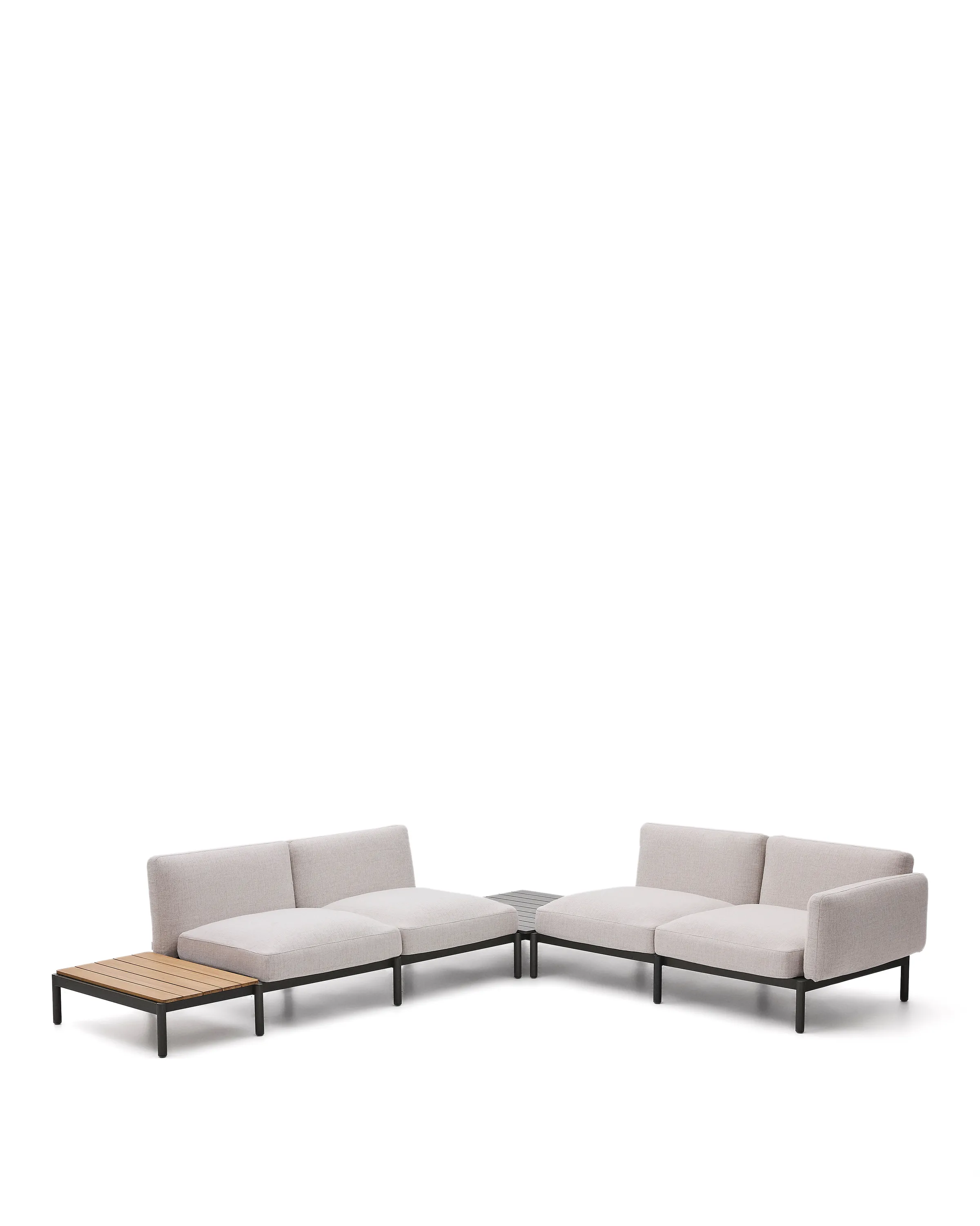 Modulares Outdoor-Ecksofa Sorells mit 4 Sitzplätzen mit beigefarbener Polsterung und grauem Aluminium, mit Tisch aus Teakholz, 353 x 316,5 cm, FSC 100 % - Image 8