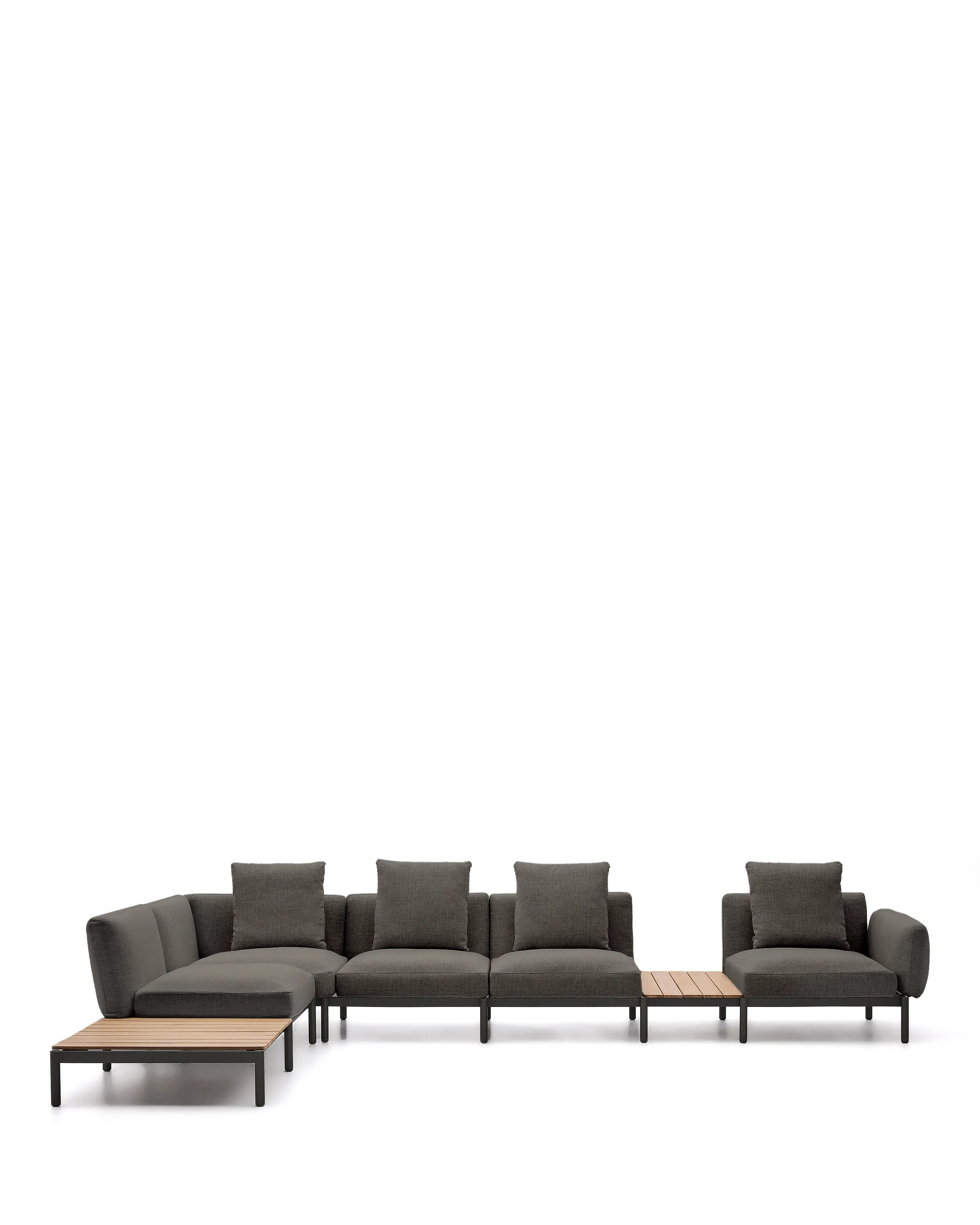 Modulares Outdoor-Ecksofa Sorells mit 5 Sitzplätzen mit grauer Polsterung und grauem Aluminium, mit Tischen aus Teakholz, 277 x 446 cm, FSC 100 % - Image 12