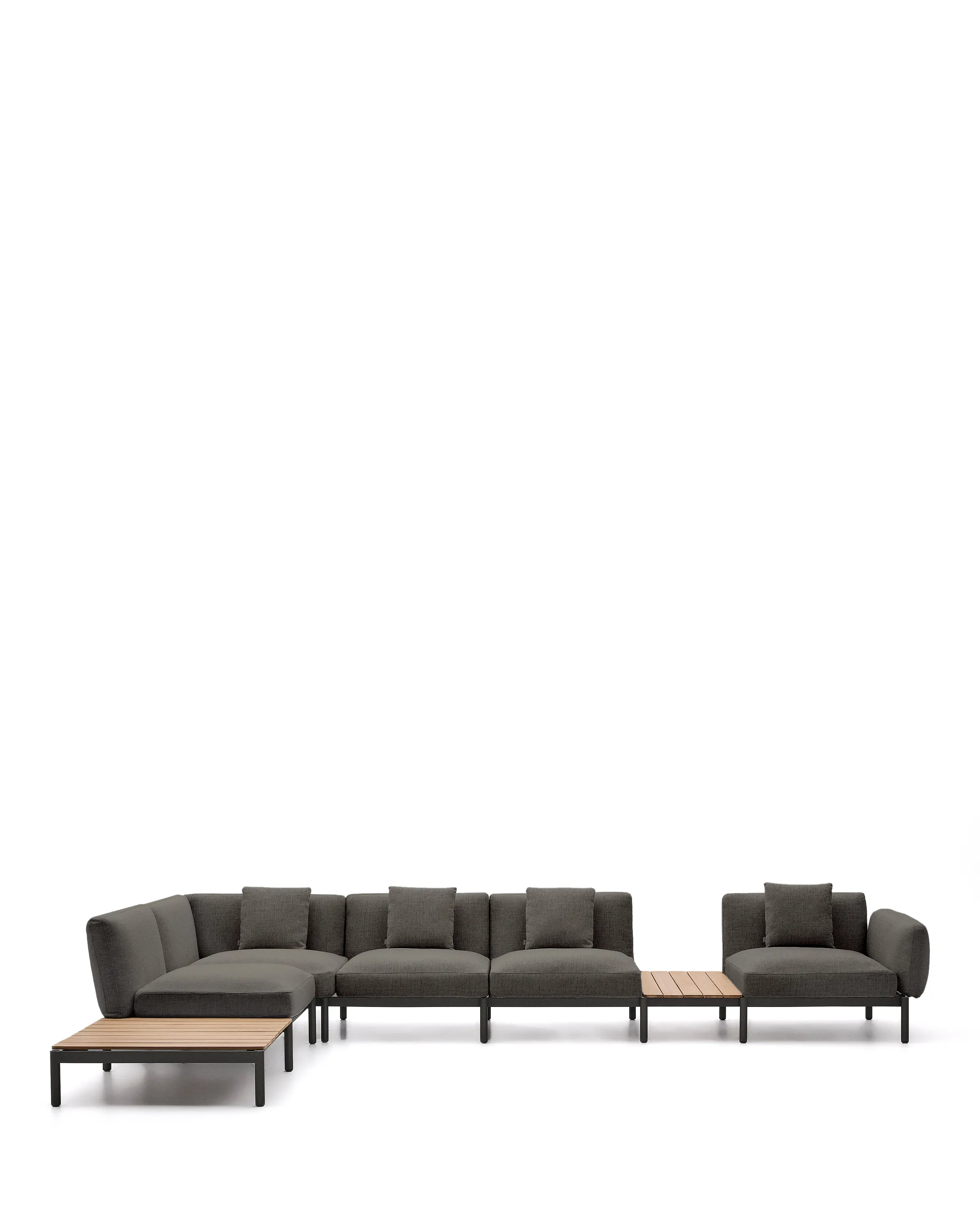 Modulares Outdoor-Ecksofa Sorells mit 5 Sitzplätzen mit grauer Polsterung und grauem Aluminium, mit Tischen aus Teakholz, 277 x 446 cm, FSC 100 % - Image 13
