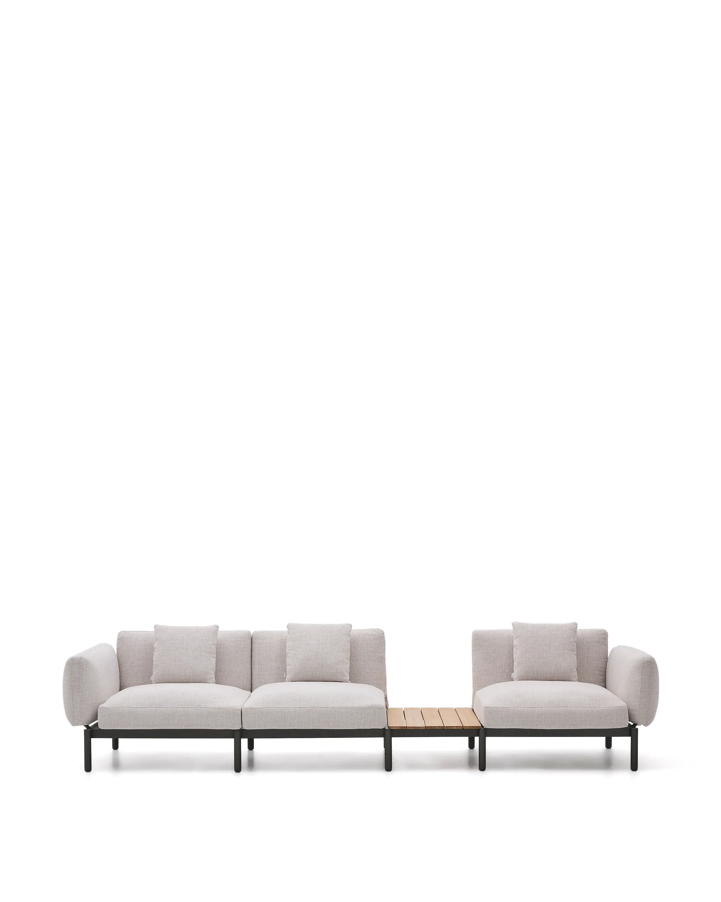 Modulares Outdoor-Sofa Sorells mit 3 Sitzplätzen mit beigefarbener Polsterung und grauem Aluminium, mit Tisch aus Teakholz, 341 x 113 cm, FSC 100 % - Image 10