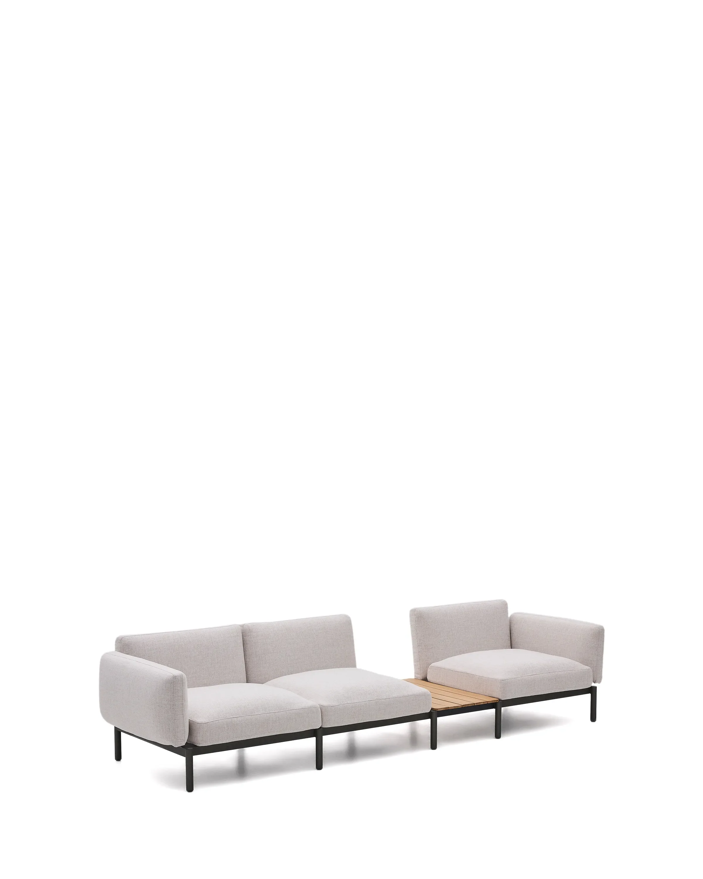 Modulares Outdoor-Sofa Sorells mit 3 Sitzplätzen mit beigefarbener Polsterung und grauem Aluminium, mit Tisch aus Teakholz, 341 x 113 cm, FSC 100 % - Image 6