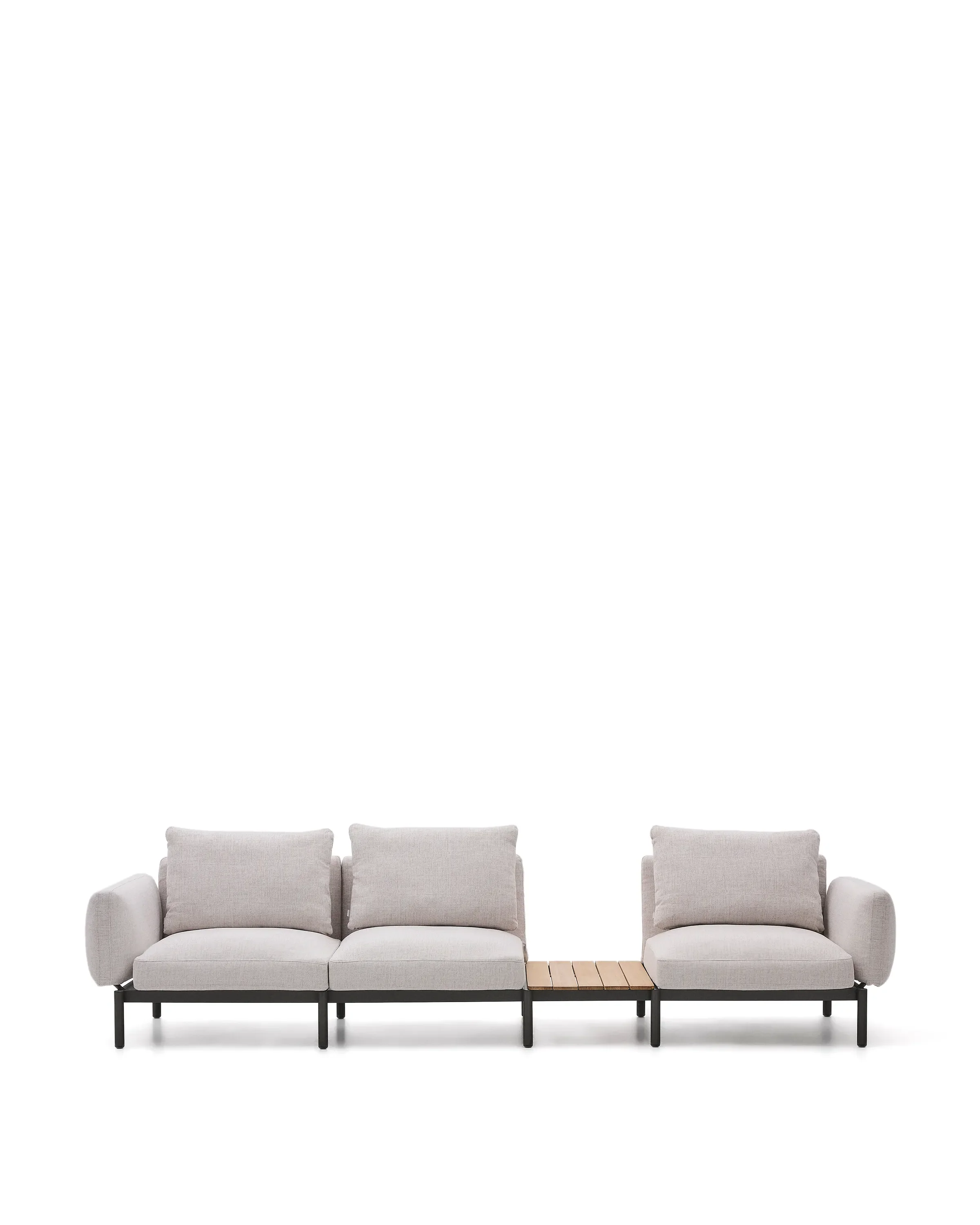 Modulares Outdoor-Sofa Sorells mit 3 Sitzplätzen mit beigefarbener Polsterung und grauem Aluminium, mit Tisch aus Teakholz, 341 x 113 cm, FSC 100 % - Image 8