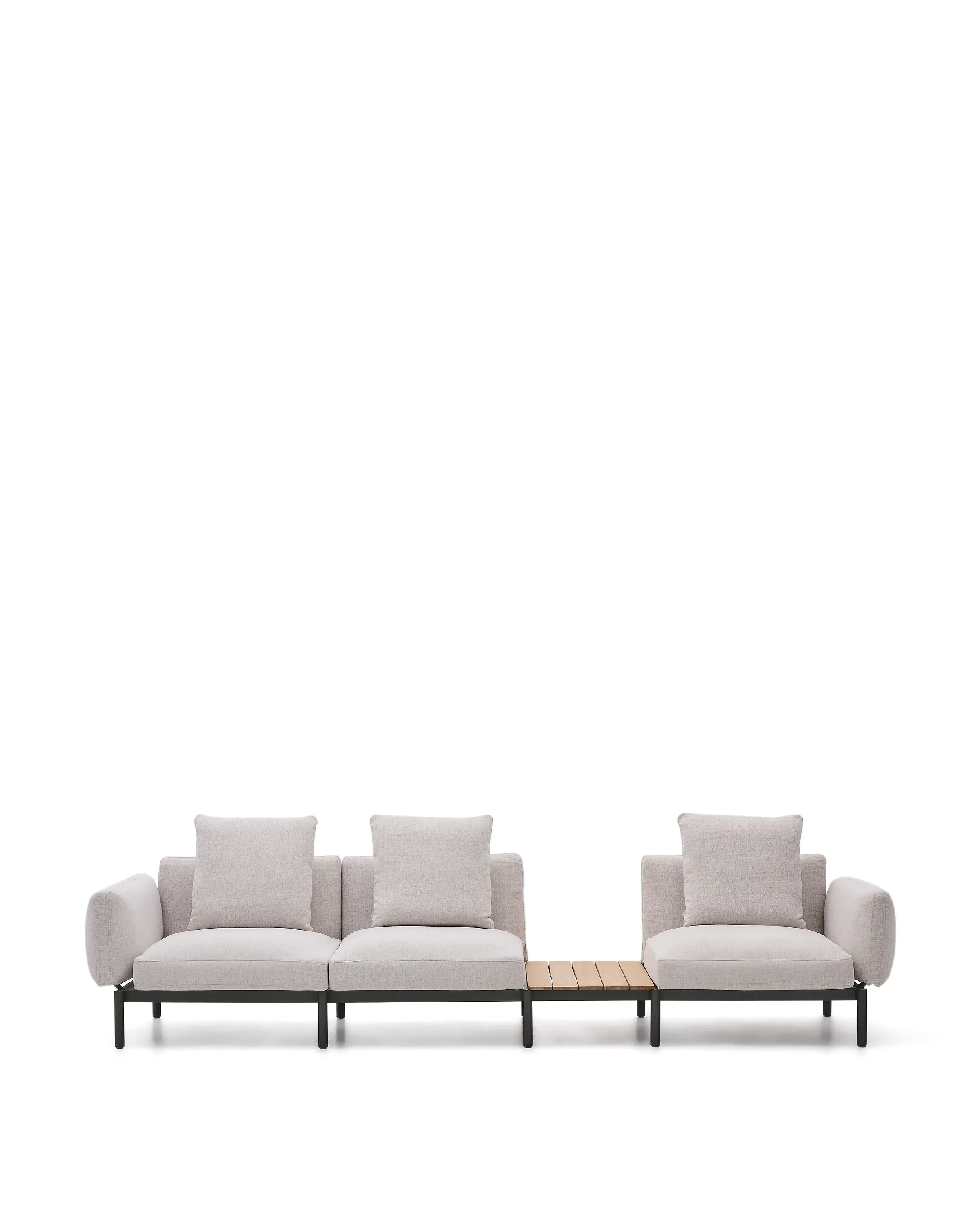 Modulares Outdoor-Sofa Sorells mit 3 Sitzplätzen mit beigefarbener Polsterung und grauem Aluminium, mit Tisch aus Teakholz, 341 x 113 cm, FSC 100 % - Image 9